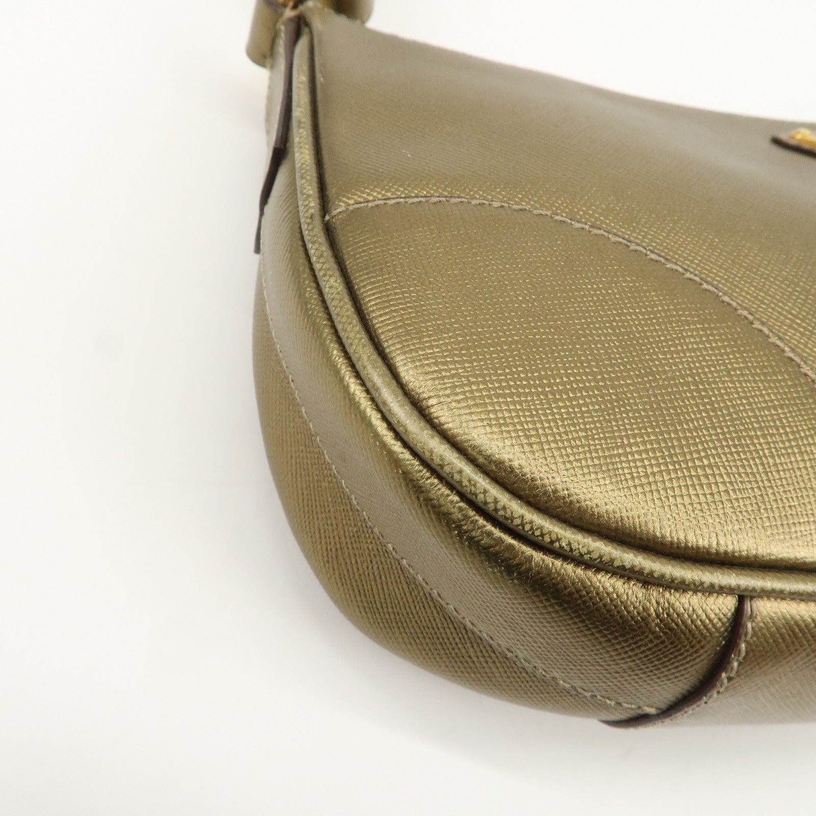 PRADA Triangle Logo Saffiano Leather Shoulder Bag Hand Bag Gold