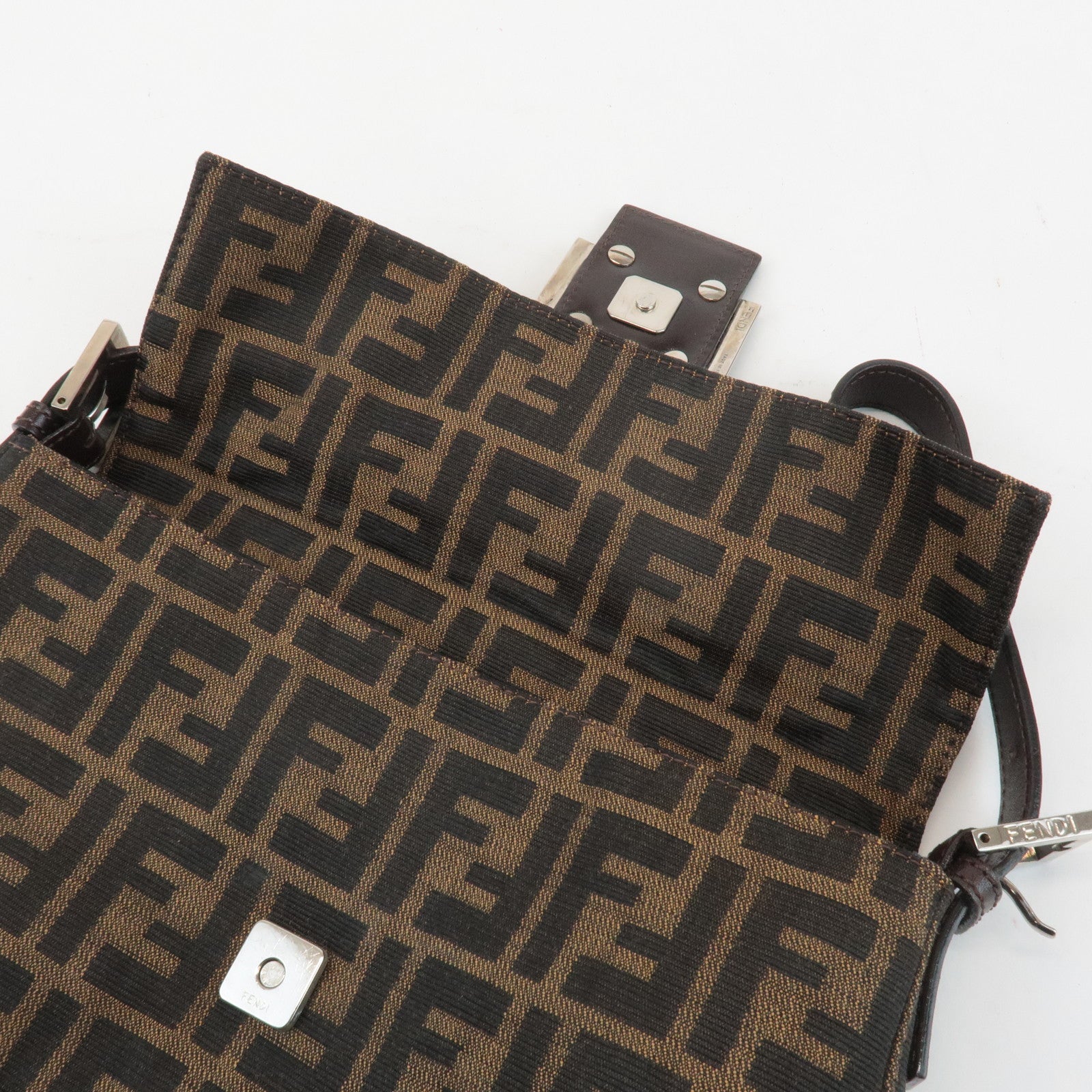 FENDI Zucca Mamma Baguette Canvas Shoulder Bag 26424 Brown Black Used