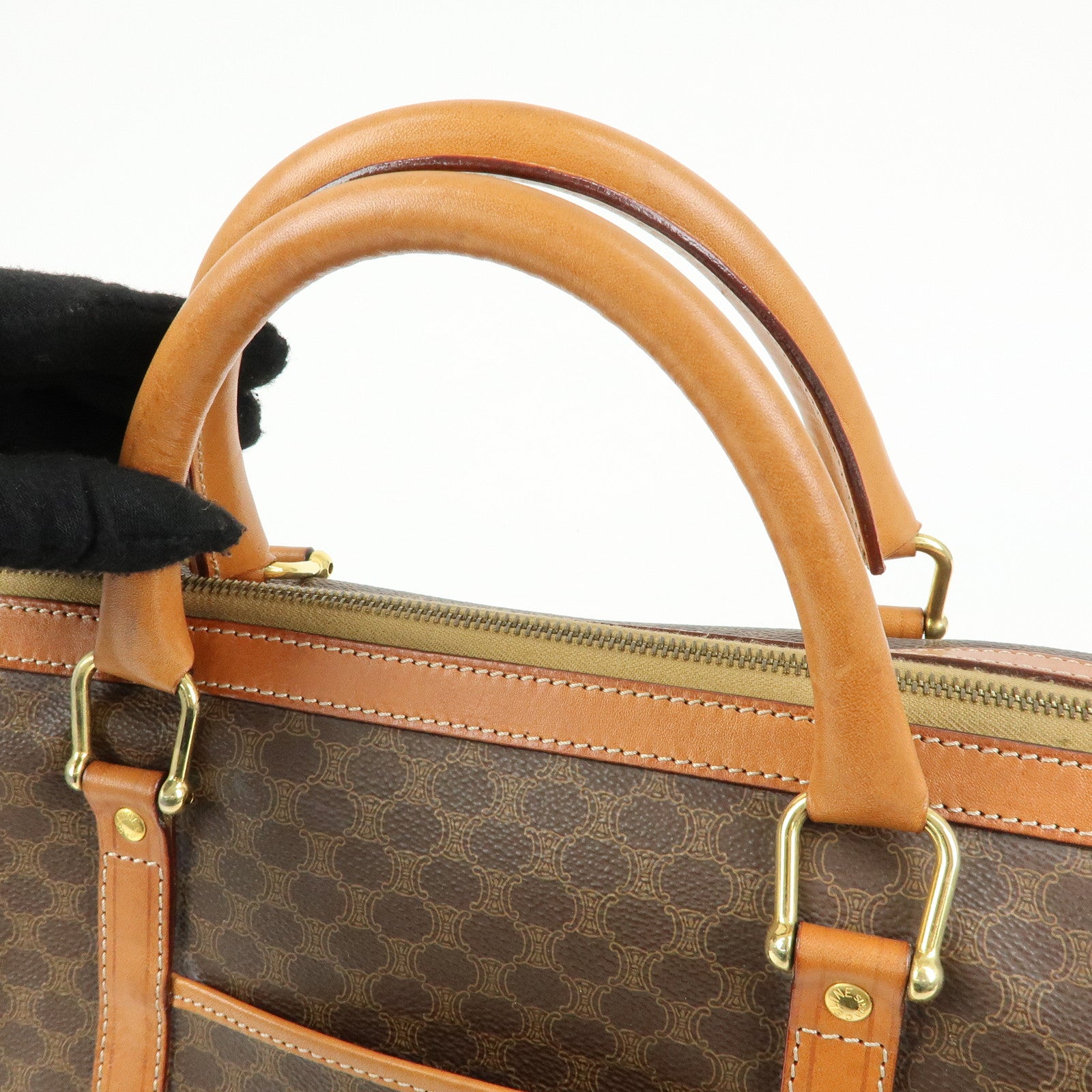 CELINE Macadam PVC Leather Boston Bag Hand Bag Brown