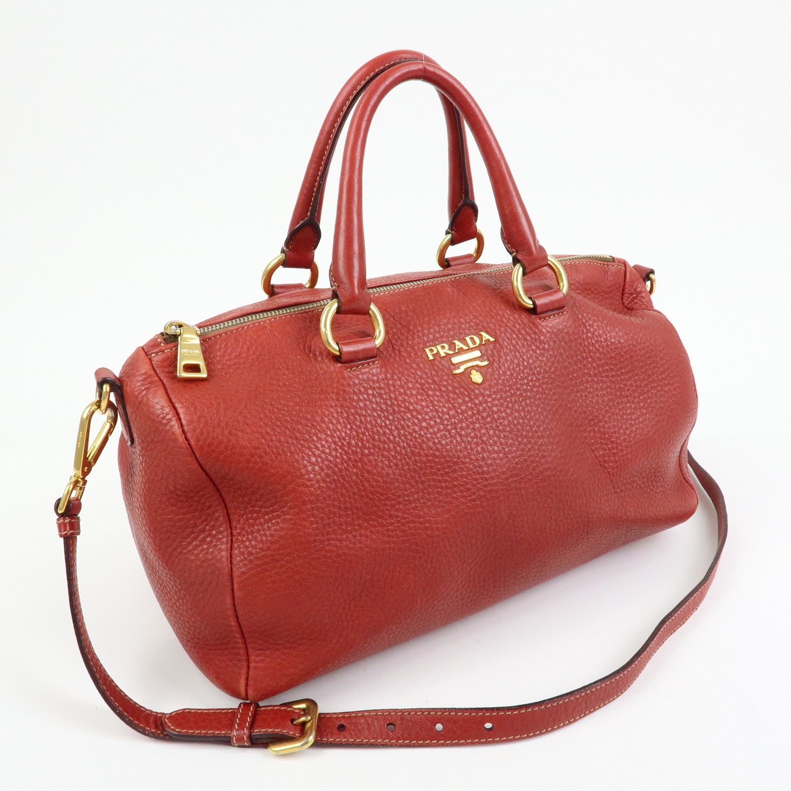 PRADA Logo Calf Leather 2Way Bag Hand Bag Shoulder Bag Red