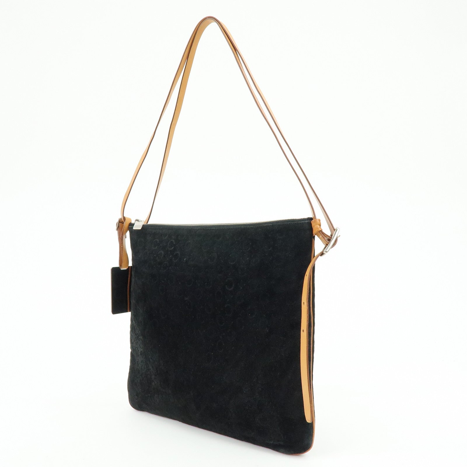 CELINE C Macadam Suede Leather Shoulder Bag Hand Bag Black