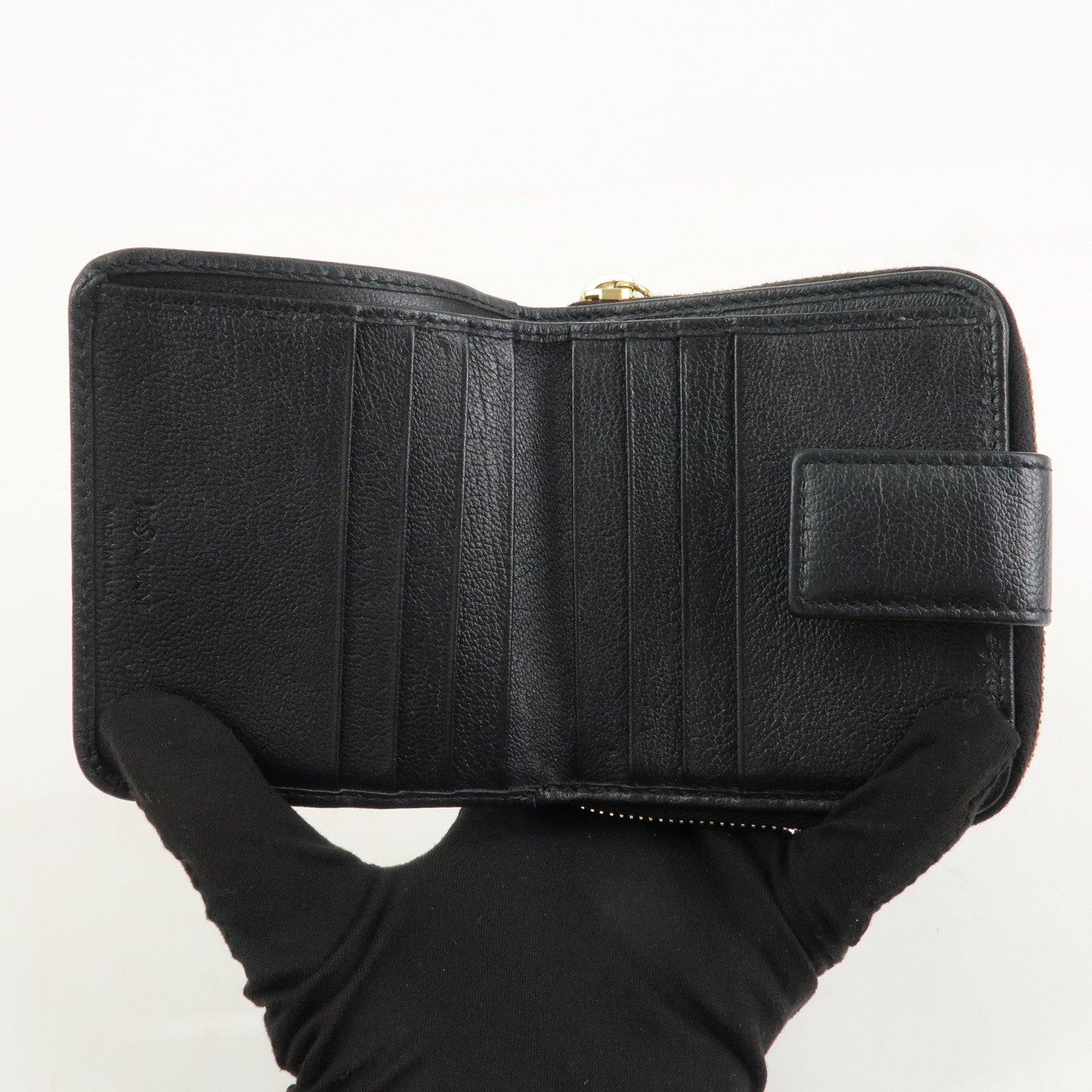 SAINT LAURENT Round Zippy Leather Bi-fold Wallet Black 568985 Used