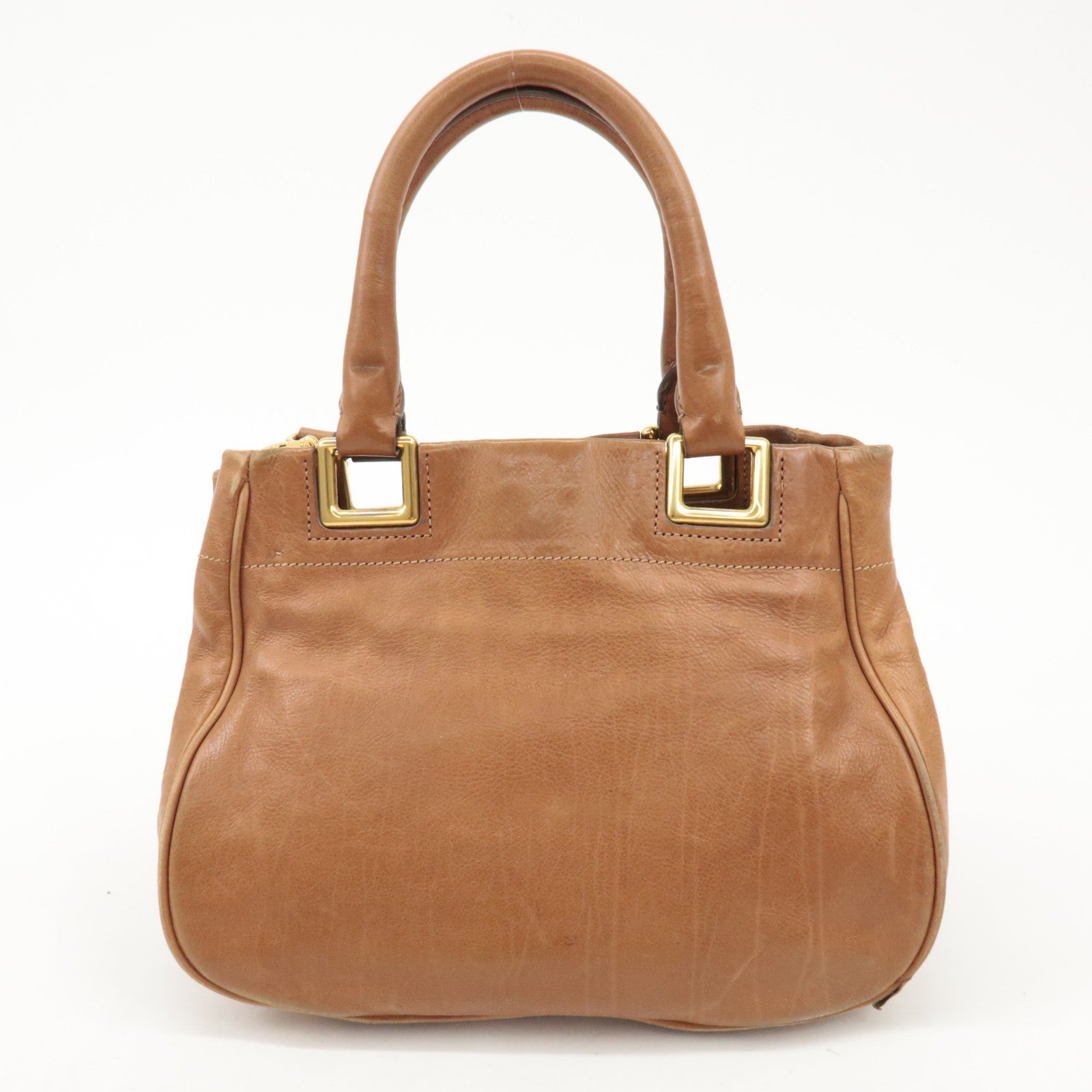 PRADA Logo Leather Ribbon 2Way Bag Hand Bag Brown BN2245 Used
