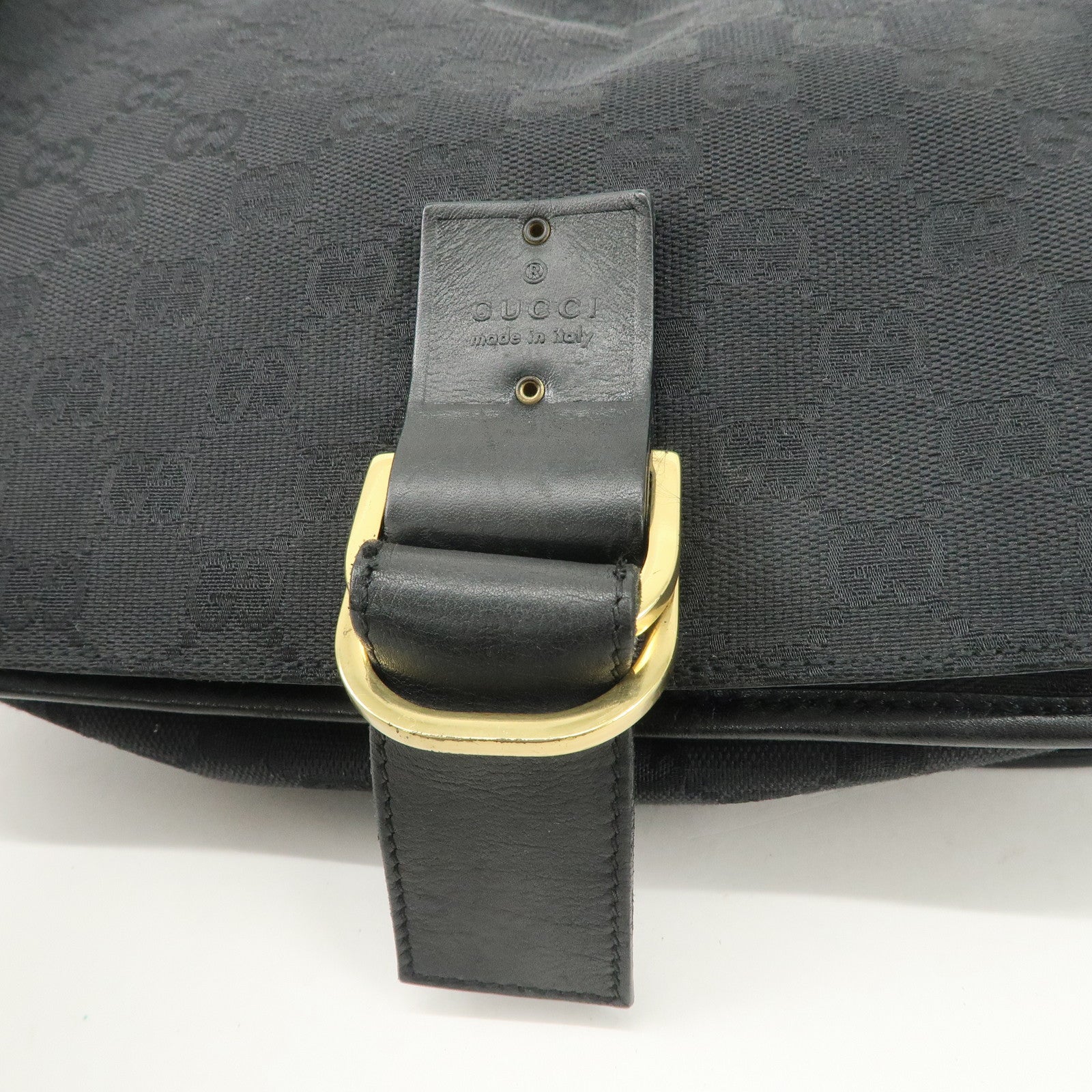 GUCCI GG Canvas Leather Shoulder Bag Hand Bag Black 90665 Used