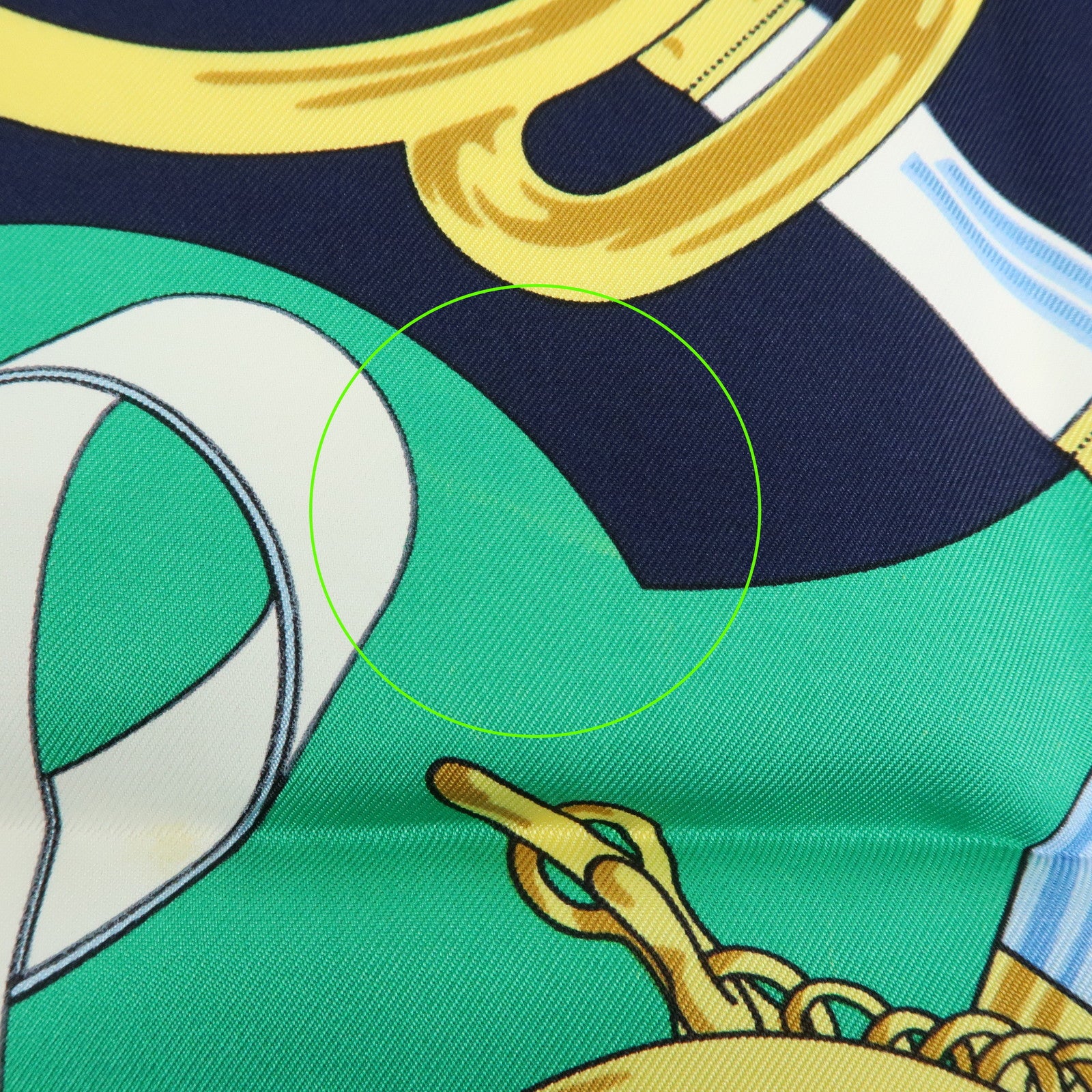 HERMES Carre 90 Silk 100% Scarf Eperon d'or Navy Green Gold