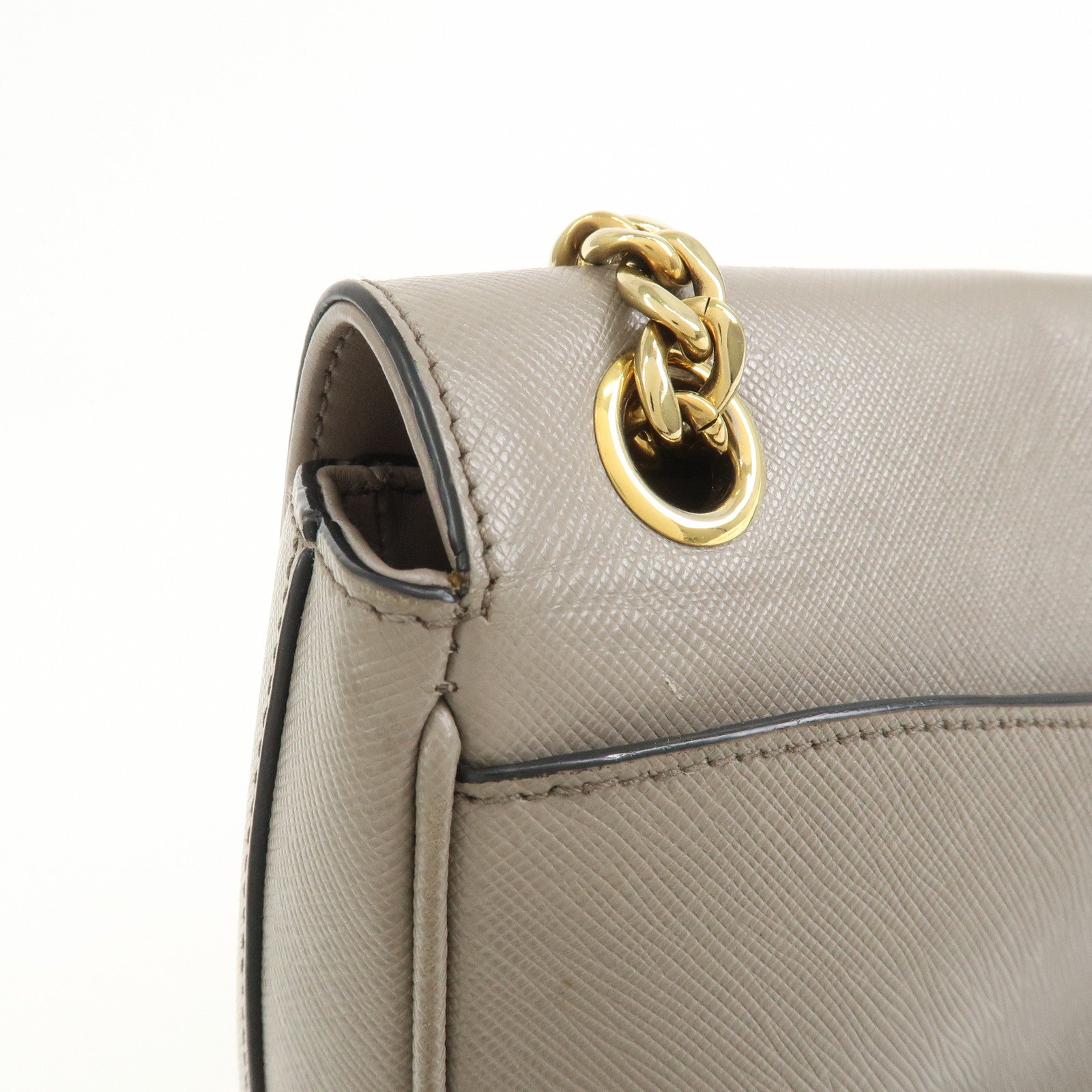 PRADA Saffiano Leather Chain Shoulder Crossbody Bag Gray 1BD193