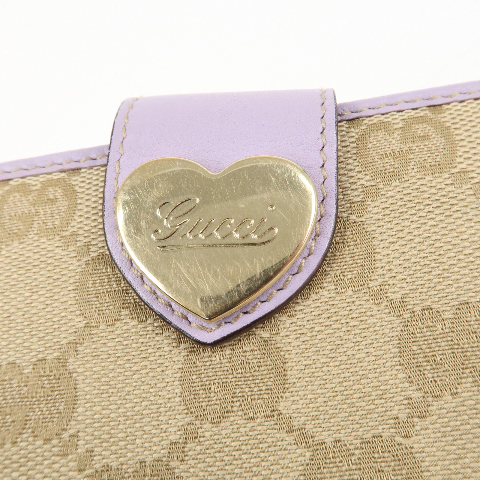 GUCCI Lovely Heart GG Canvas Leather W Hook Bi-Fold Wallet 203549 Used