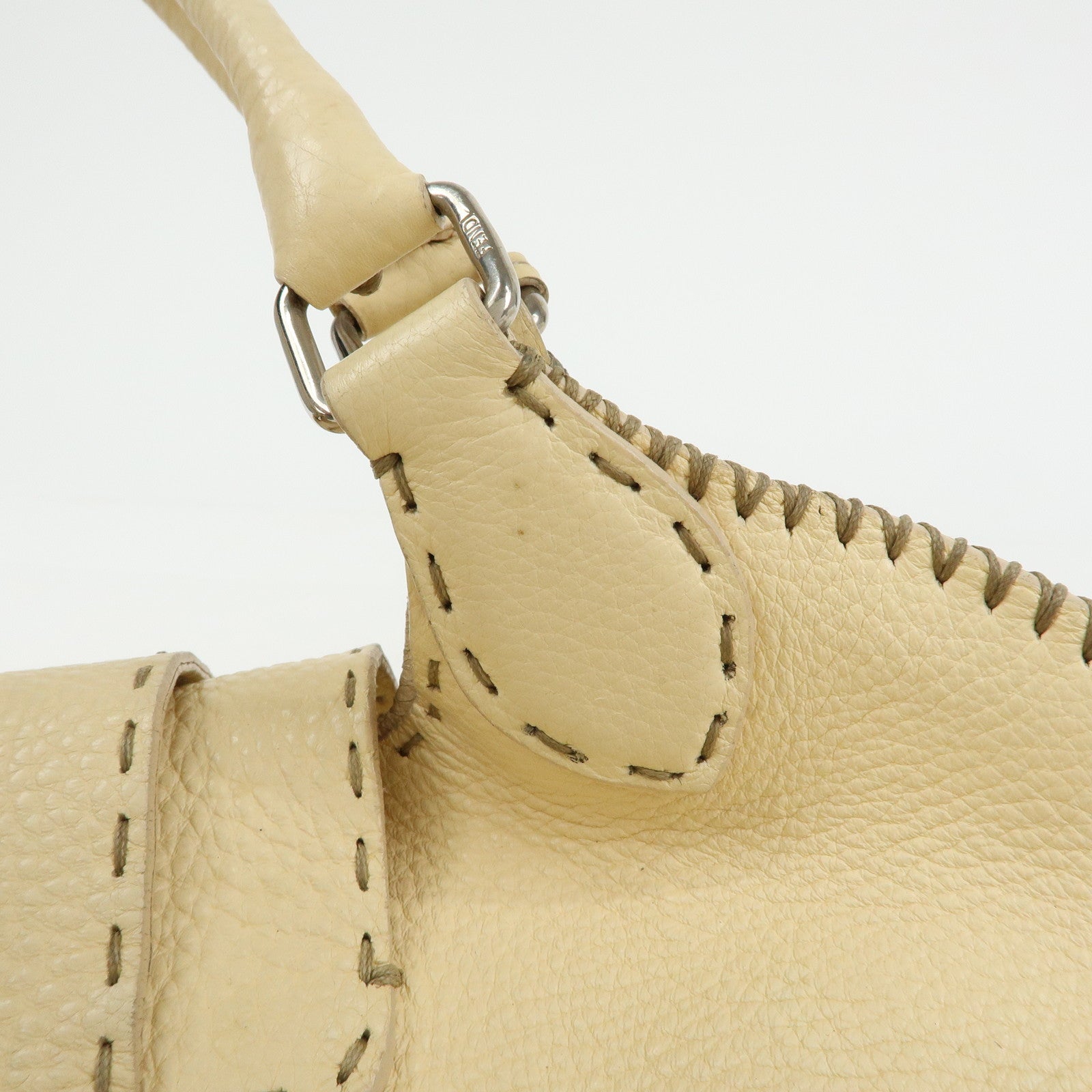 FENDI Selleria Leather Hand Bag Shoulder Bag Cream 8BR457