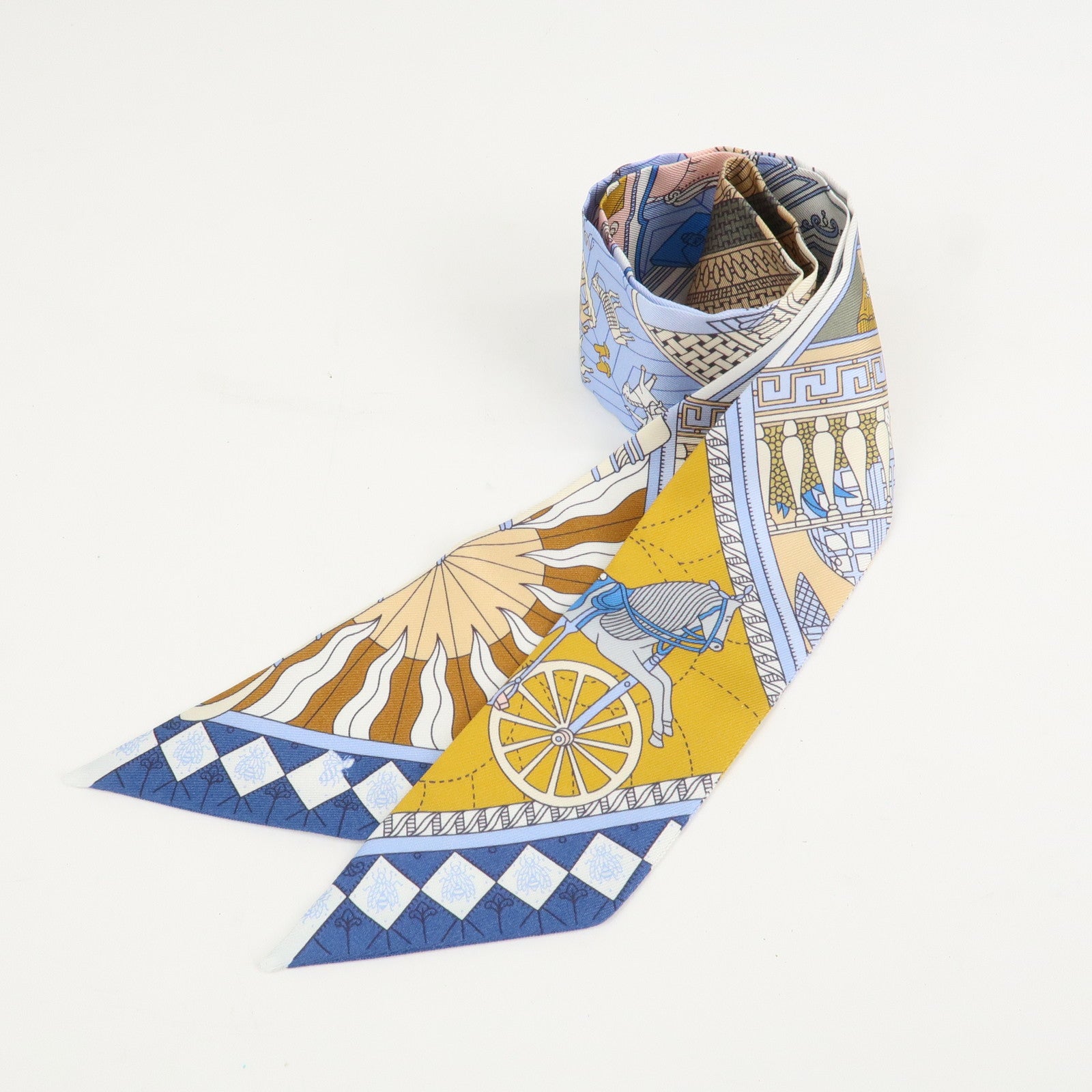 HERMES Silk 100% Twilly OBJETS DE CURIOSITE Scarf Blue Multicolor