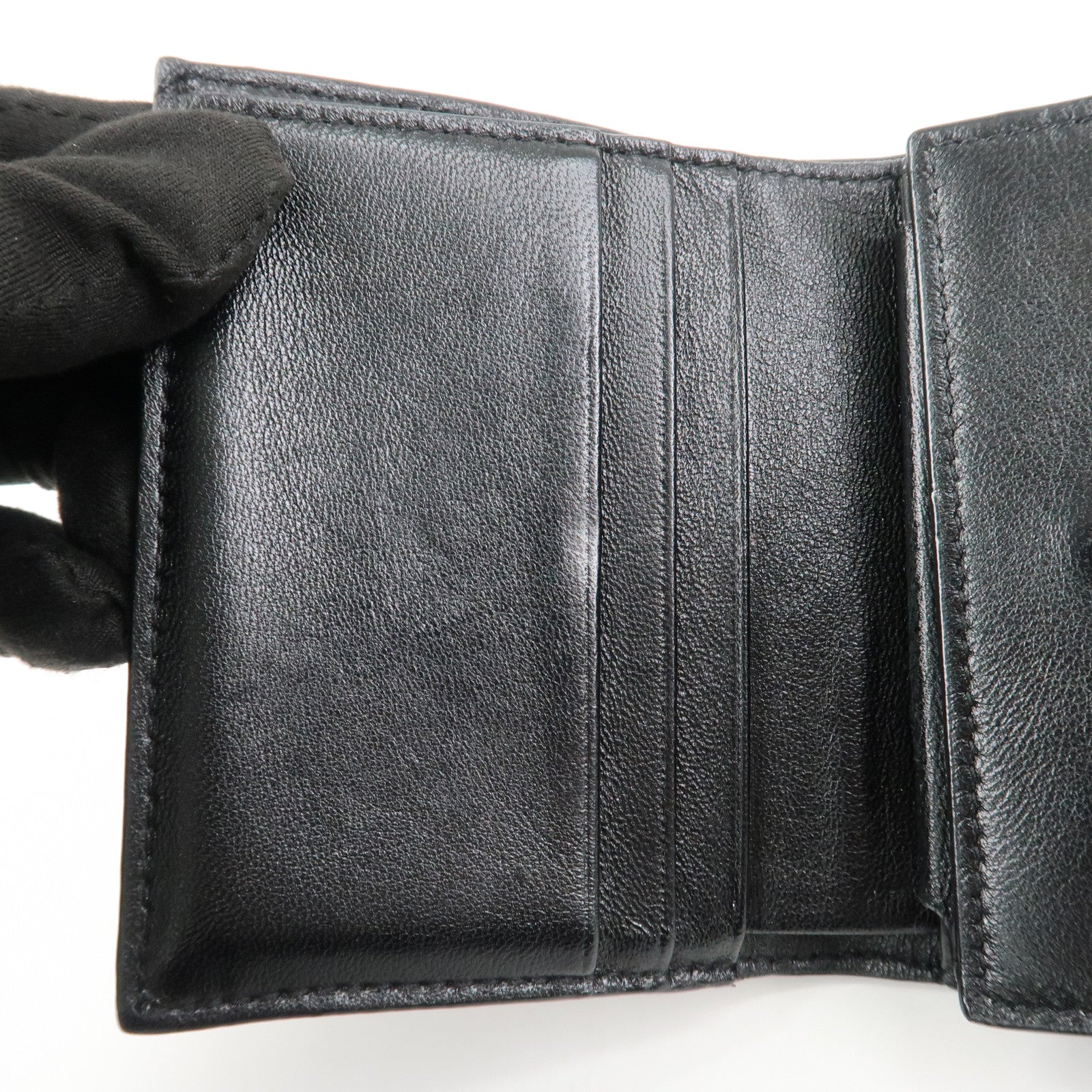 SAINT LAURENT Cassandra Leather Compact Wallet Black