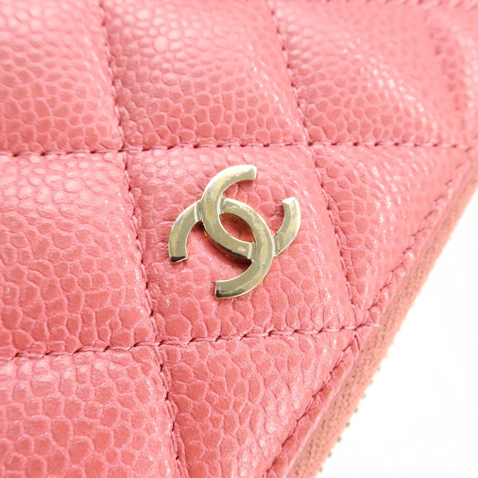 CHANEL Matelasse Caviarskin Round Zippy Long Wallet Pink A82281