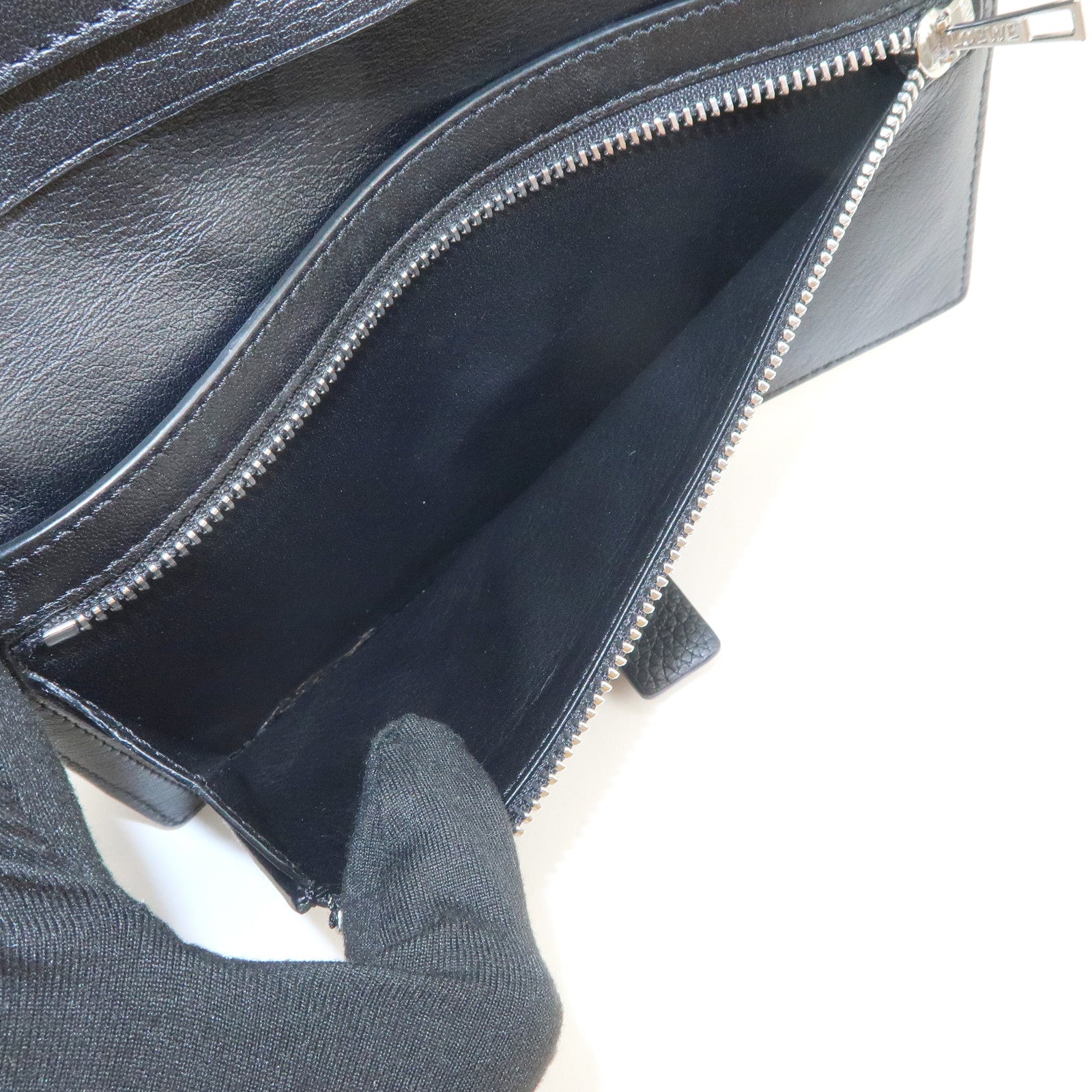 LOEWE Logo Leather Bi-fold Long Wallet Black 062047