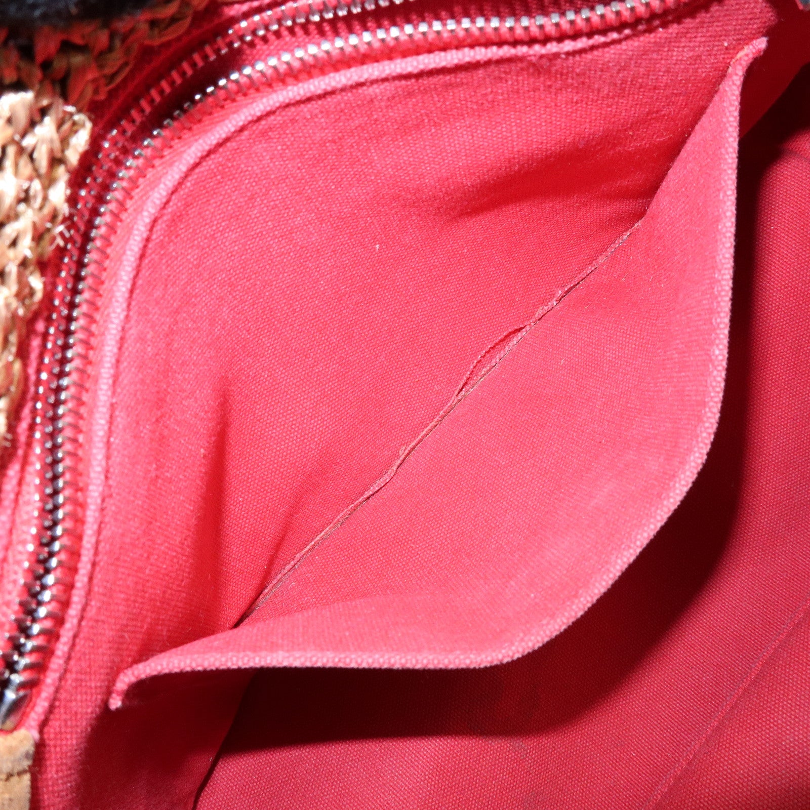 PRADA Triangle Logo Raffia 2Way Bag Hand Bag Shoulder Bag Red Brown