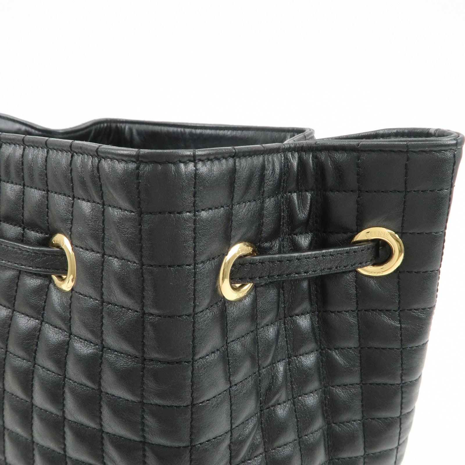 CELINE Logo Leather Backpack Rucksuck Shoulder Bag Black