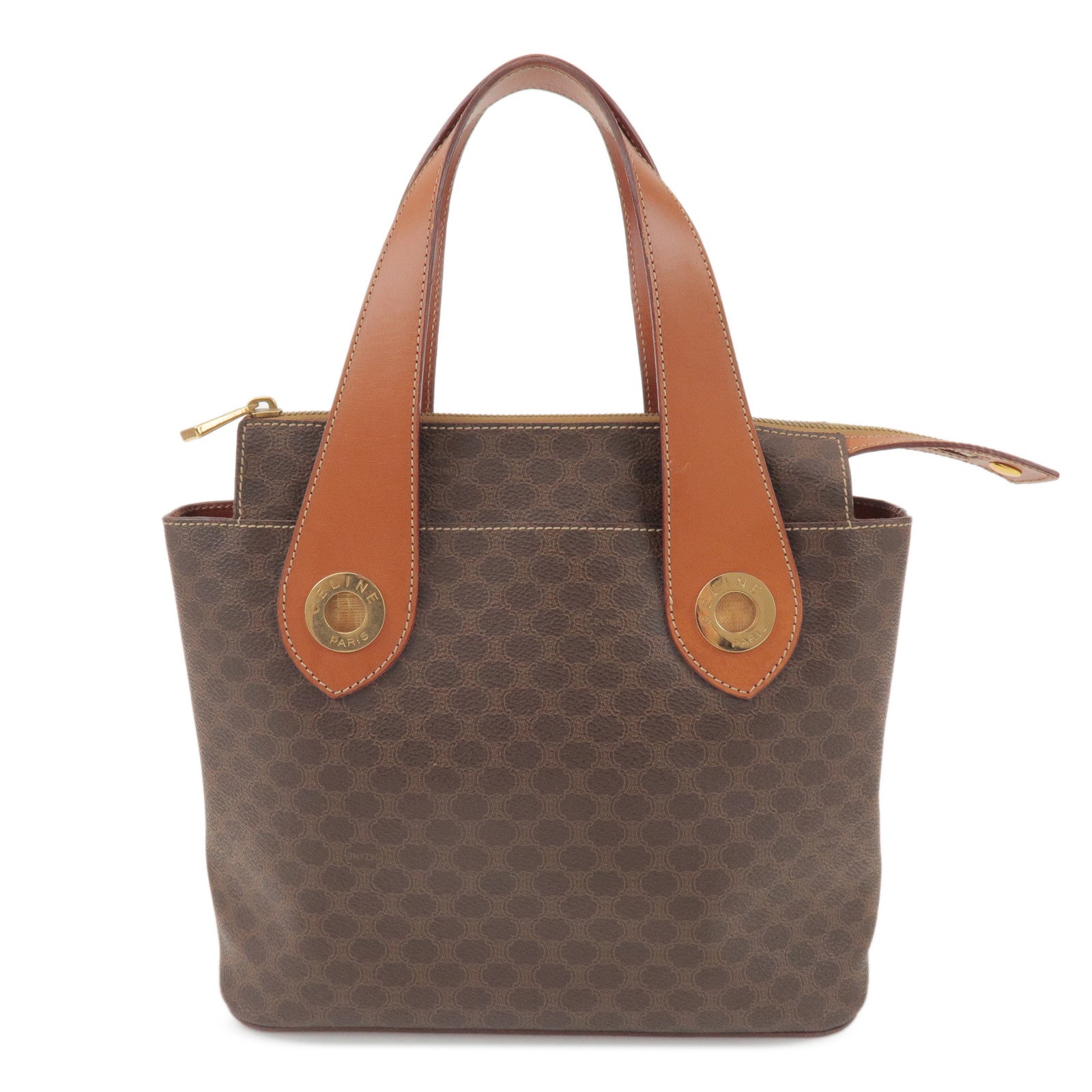 CELINE Macadam PVC Coated Canvas Leather Hand Bag Tote Bag Brown