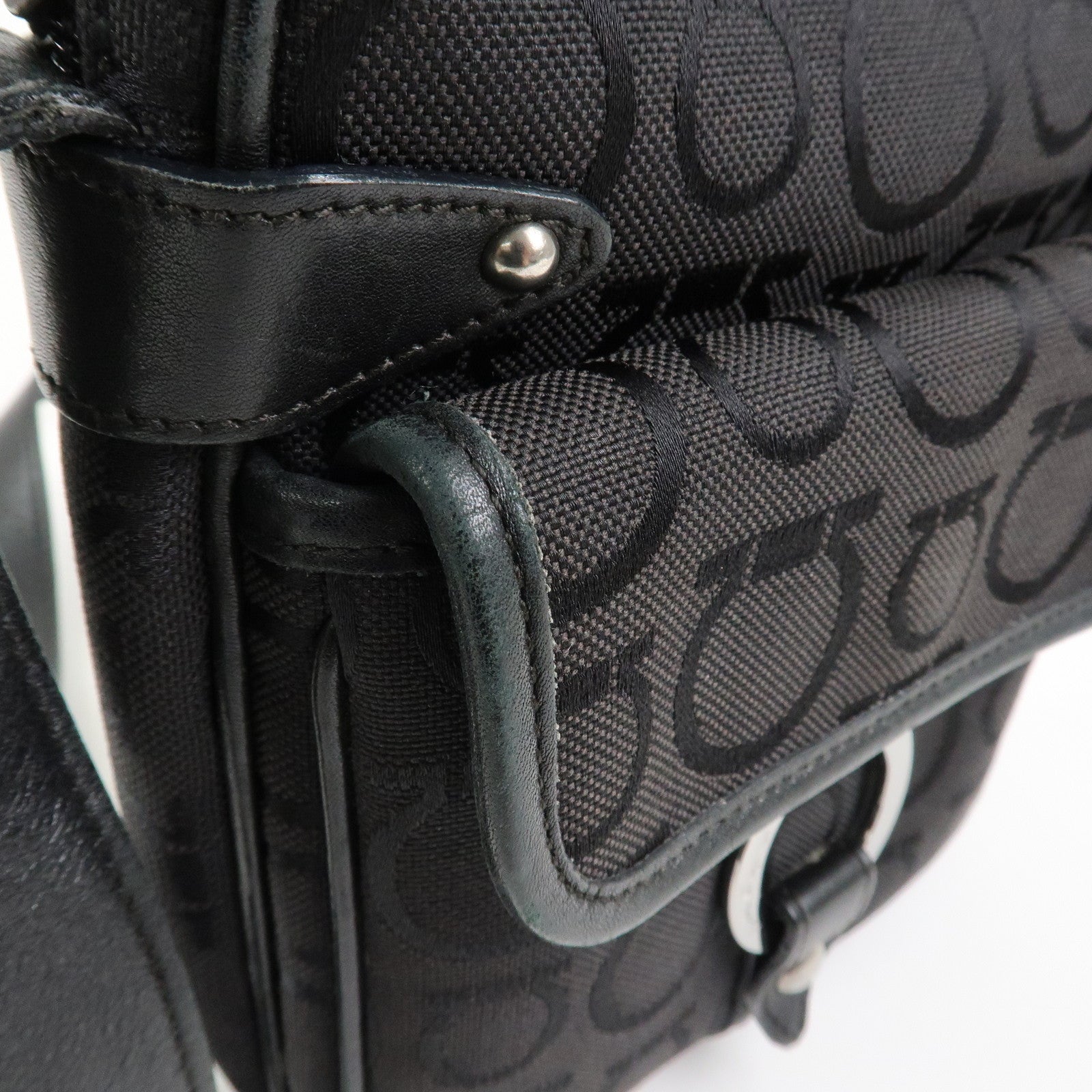 Ferragamo Gancini Logo Canvas Leather Crossbody Shoulder Bag Black