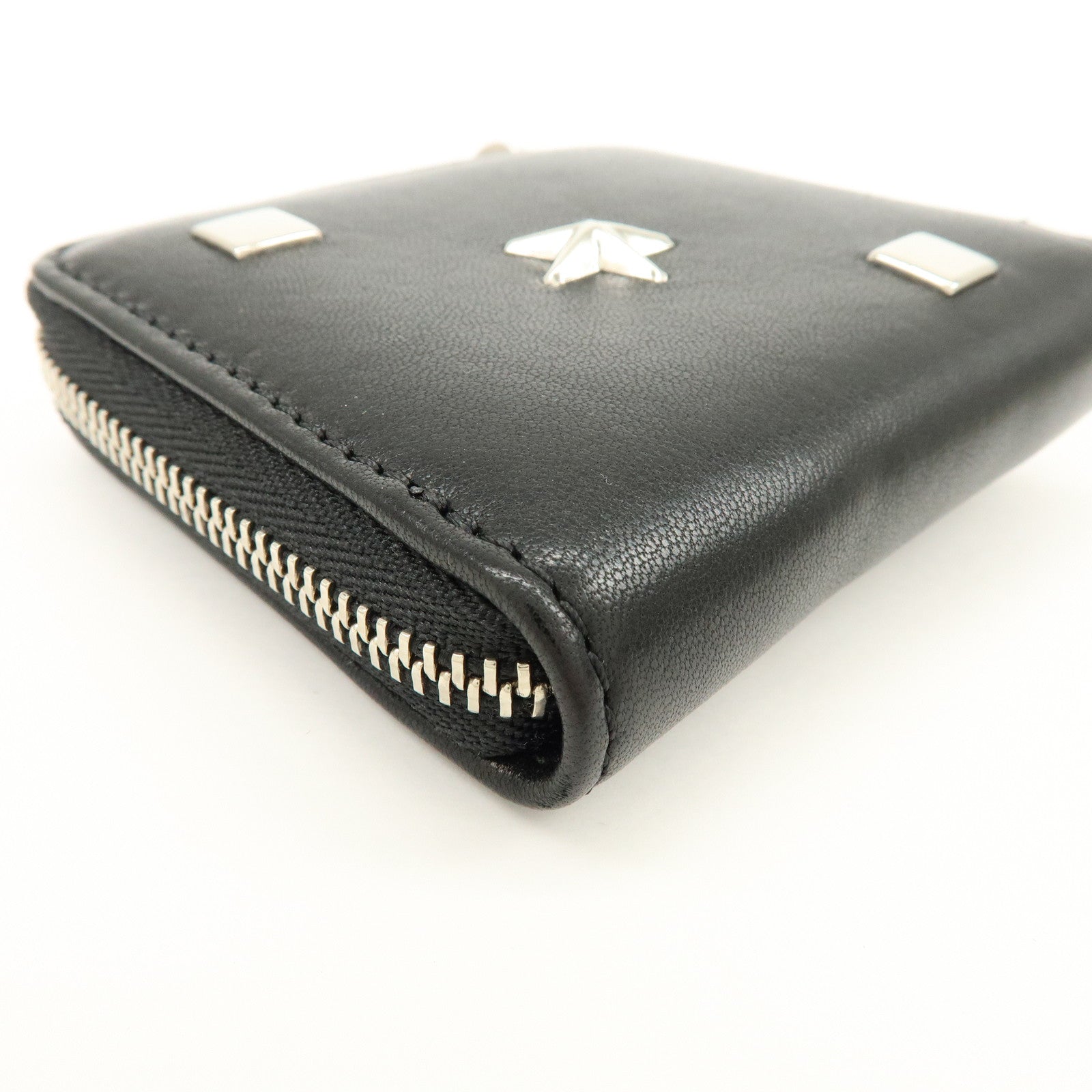 JIMMY CHOO Penny Star Studs Leather Coin Case Coin Wallet Black