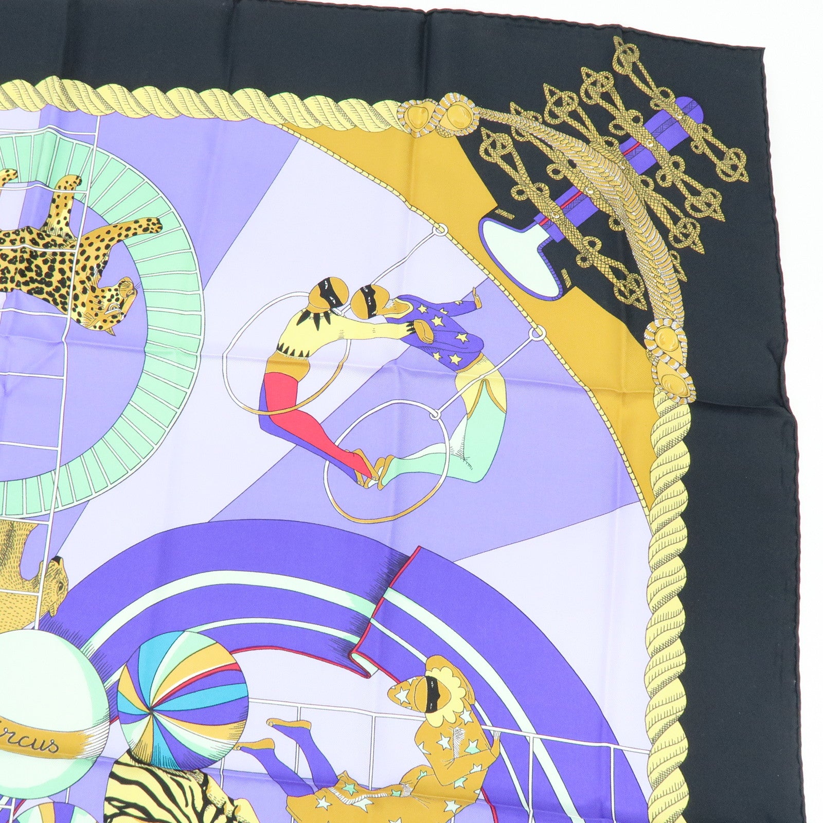 HERMES Carre 90 Silk 100% Scarf Circus Purple Black