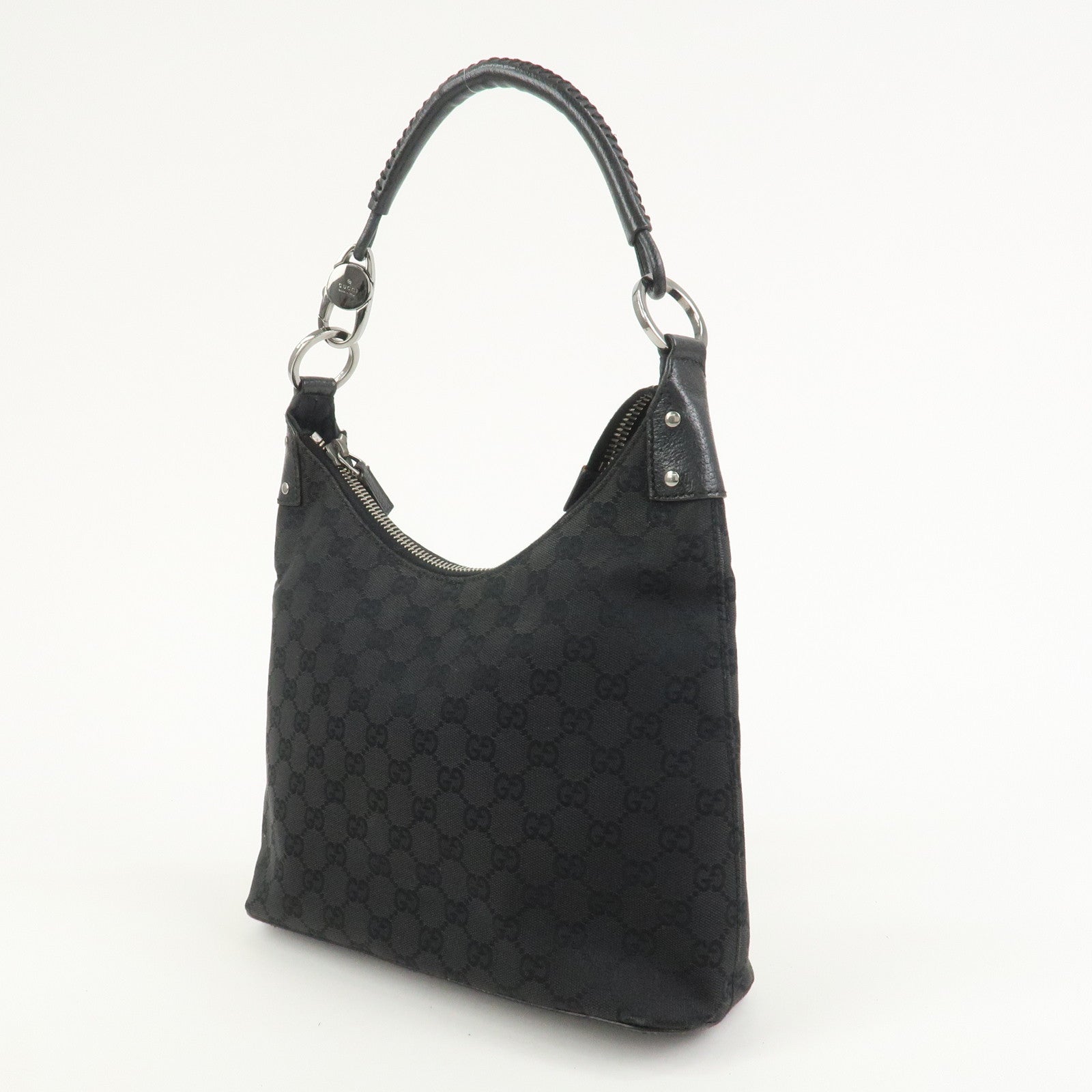 GUCCI GG Canvas Leather Shoulder Bag Hand Bag Black 115003