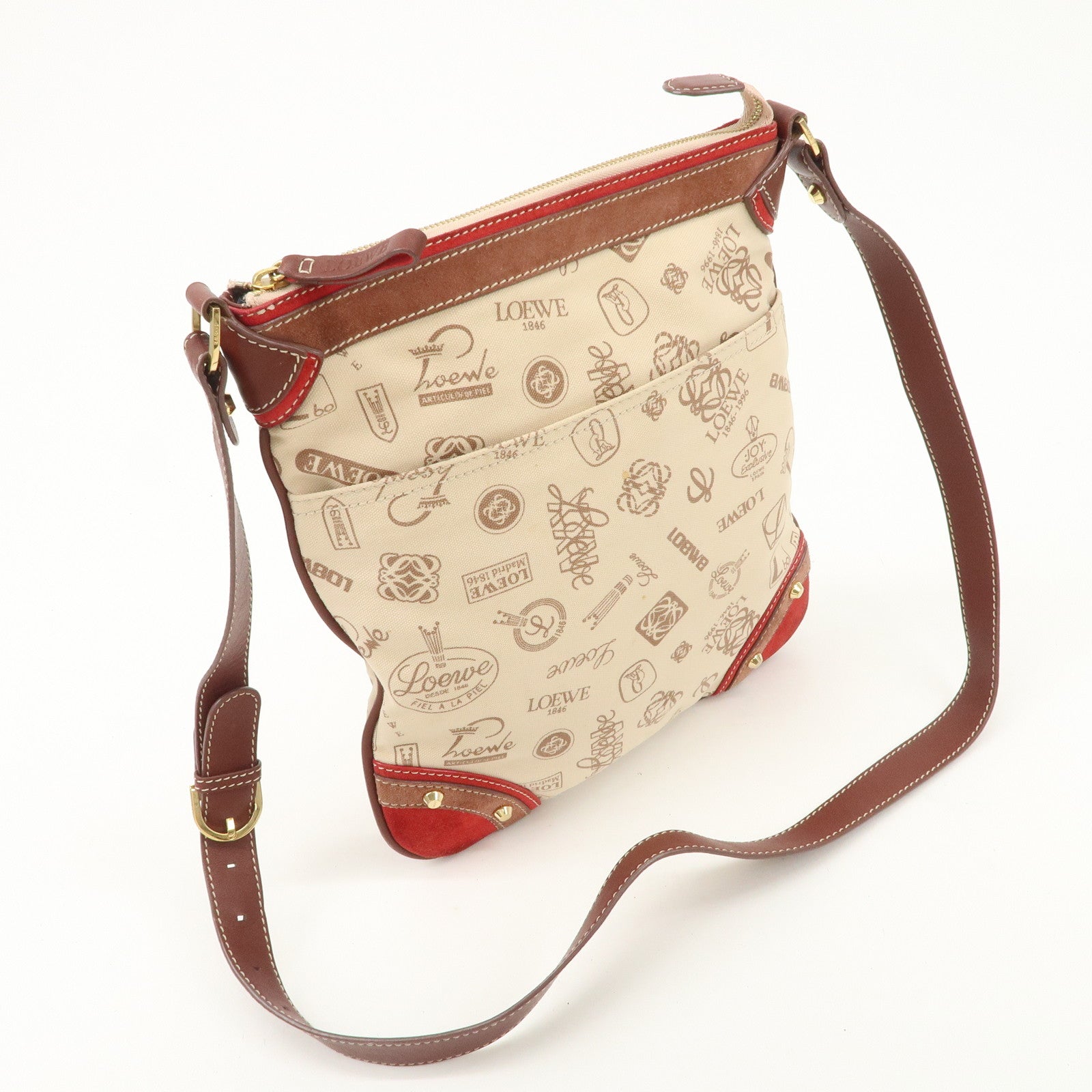 LOEWE Anagram Canvas Suede Leather Shoulder Bag 160th Anniverssary Used