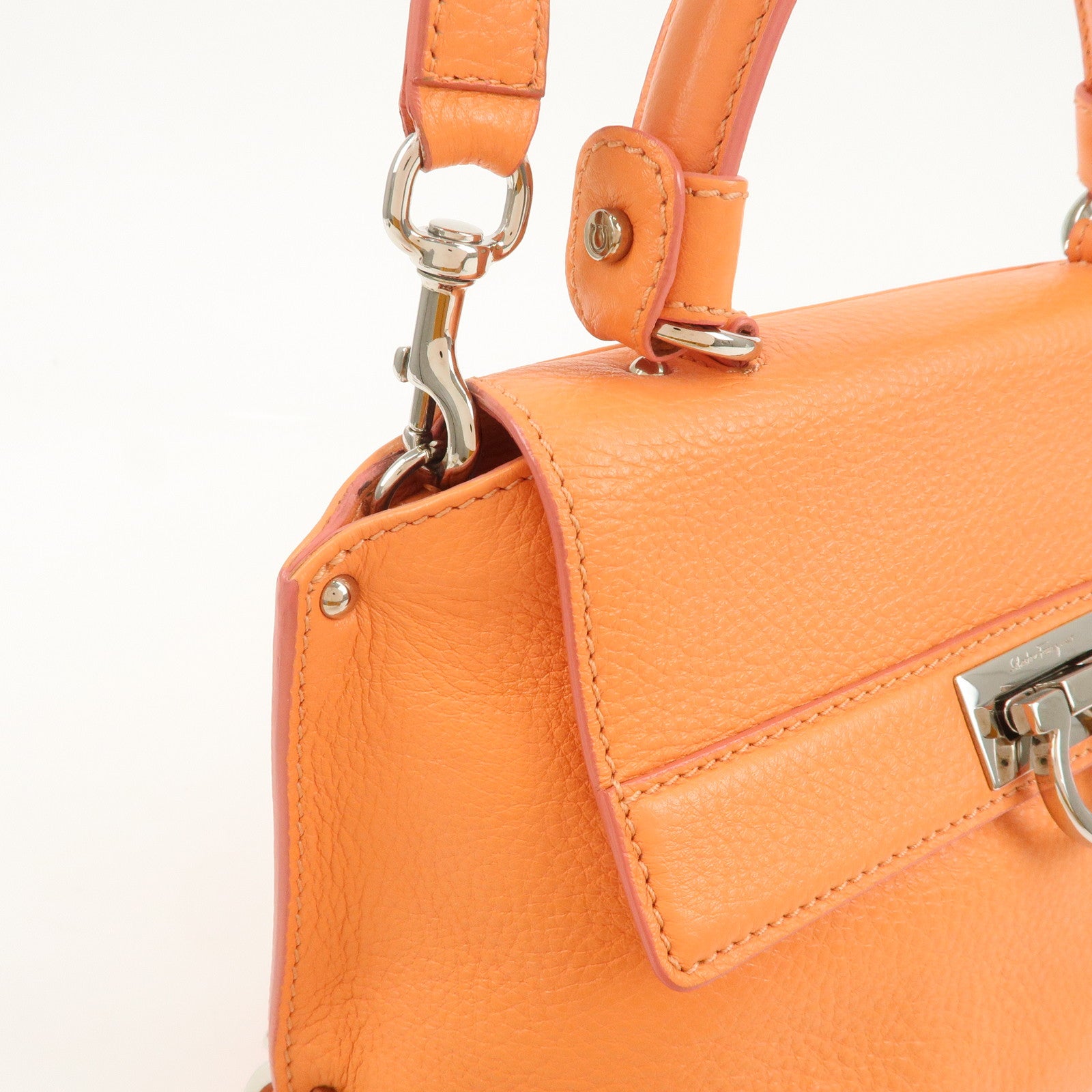 Ferragamo Gancini Leather 2Way Bag Hand Bag Shoulder Bag Orange