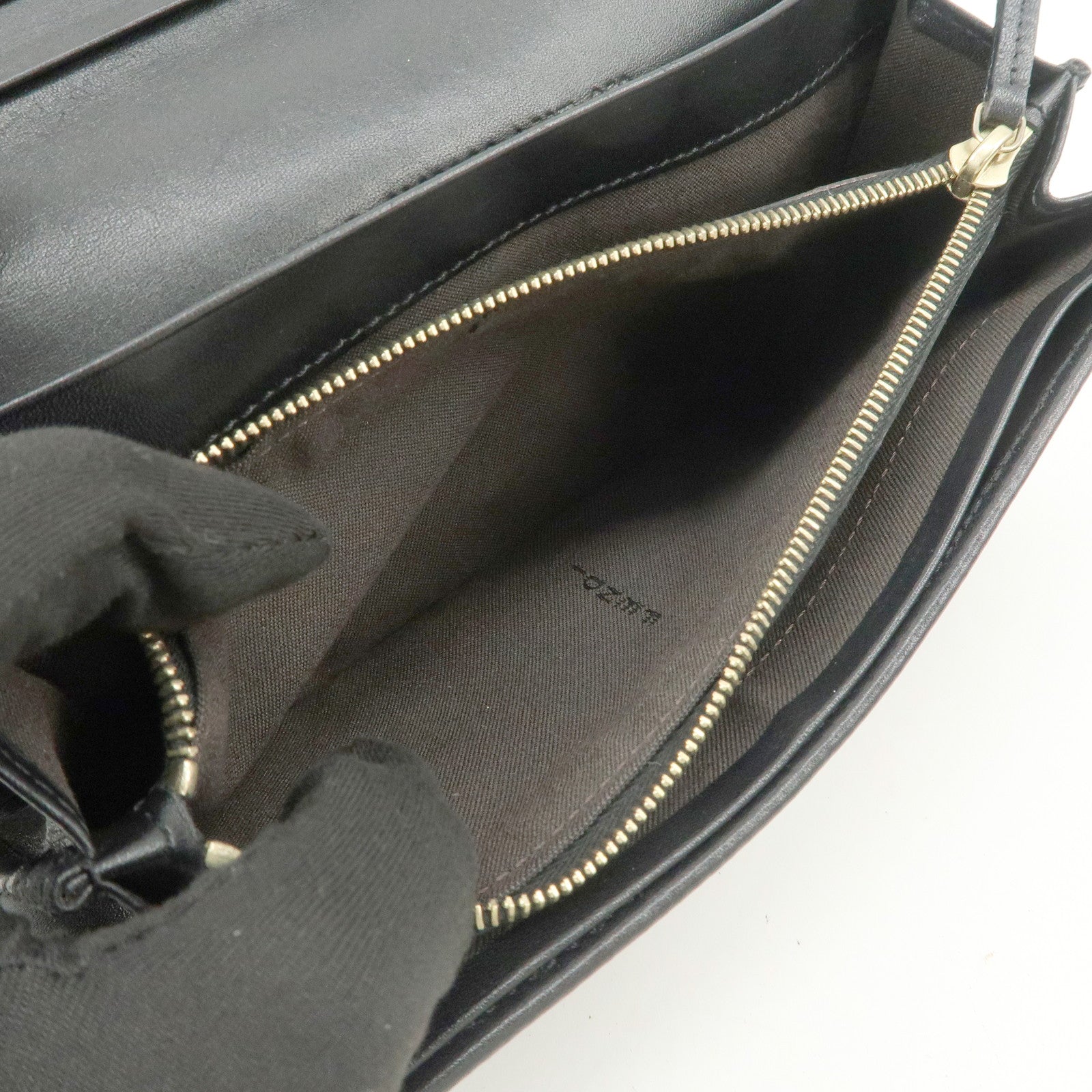 FENDI Zucchino Canvas Leather Bi-fold Long Wallet Black 8M0000 Used