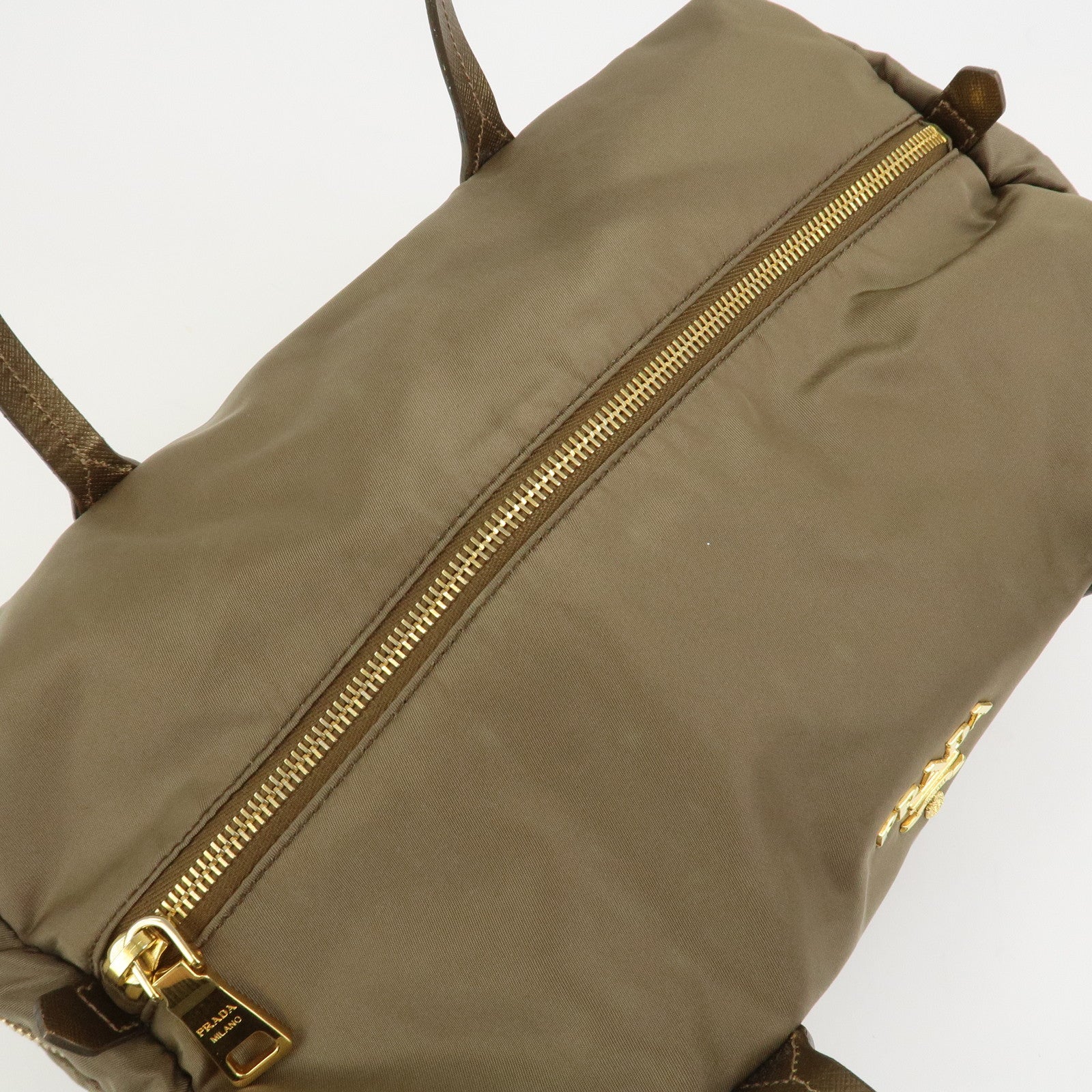 PRADA Logo Nylon Saffiano Leather Shoulder Bag Hand Bag Khaki