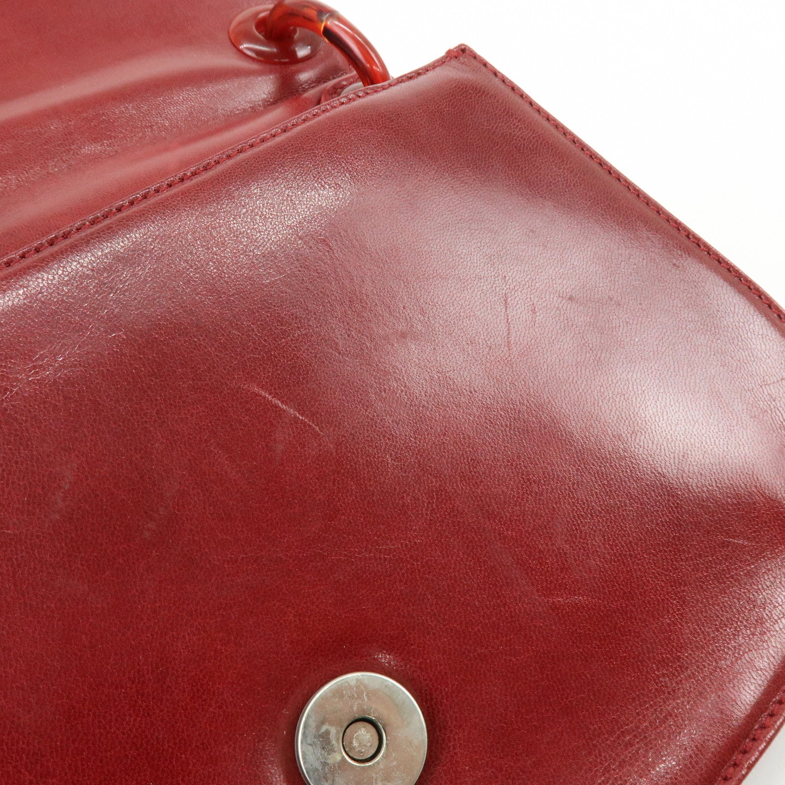 PRADA Logo Leather Plastic Chain Shoulder Bag Hand Bag Red