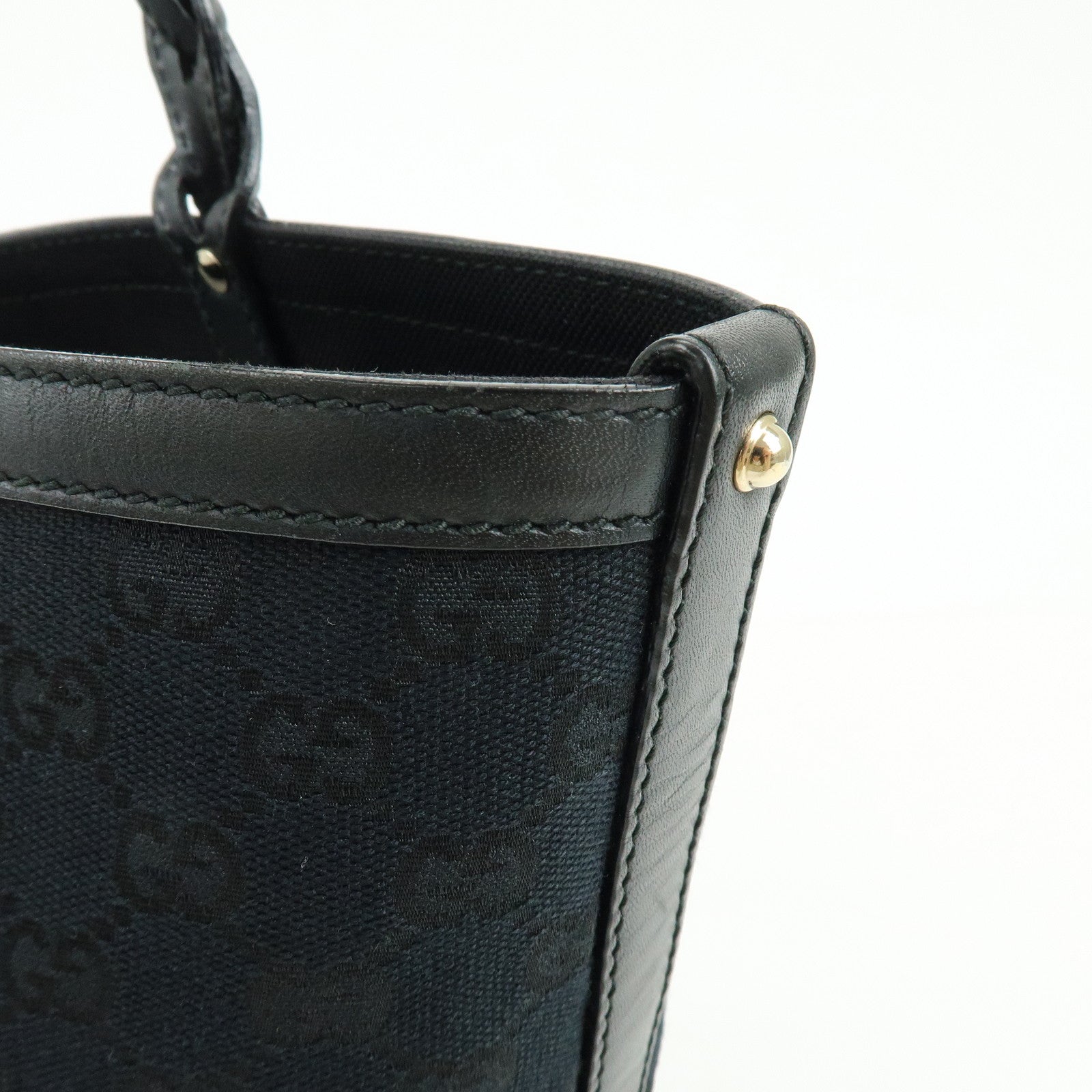 GUCCI GG Canvas Leather Tote Bag Shoulder Bag Black 247209
