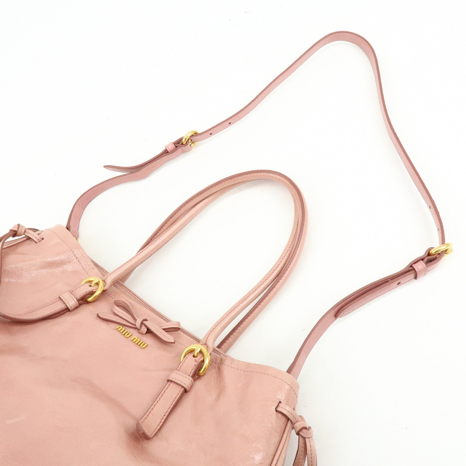 MIU MIU Leather Ribbon 2Way Bag Hand Bag Shoulder Bag Pink
