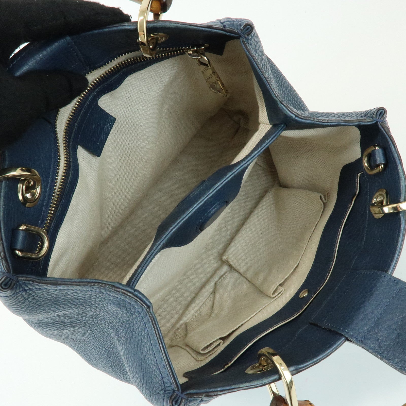 GUCCI Bamboo Shopper Small 2Way Bag Tote Shoulder Bag Navy 336032