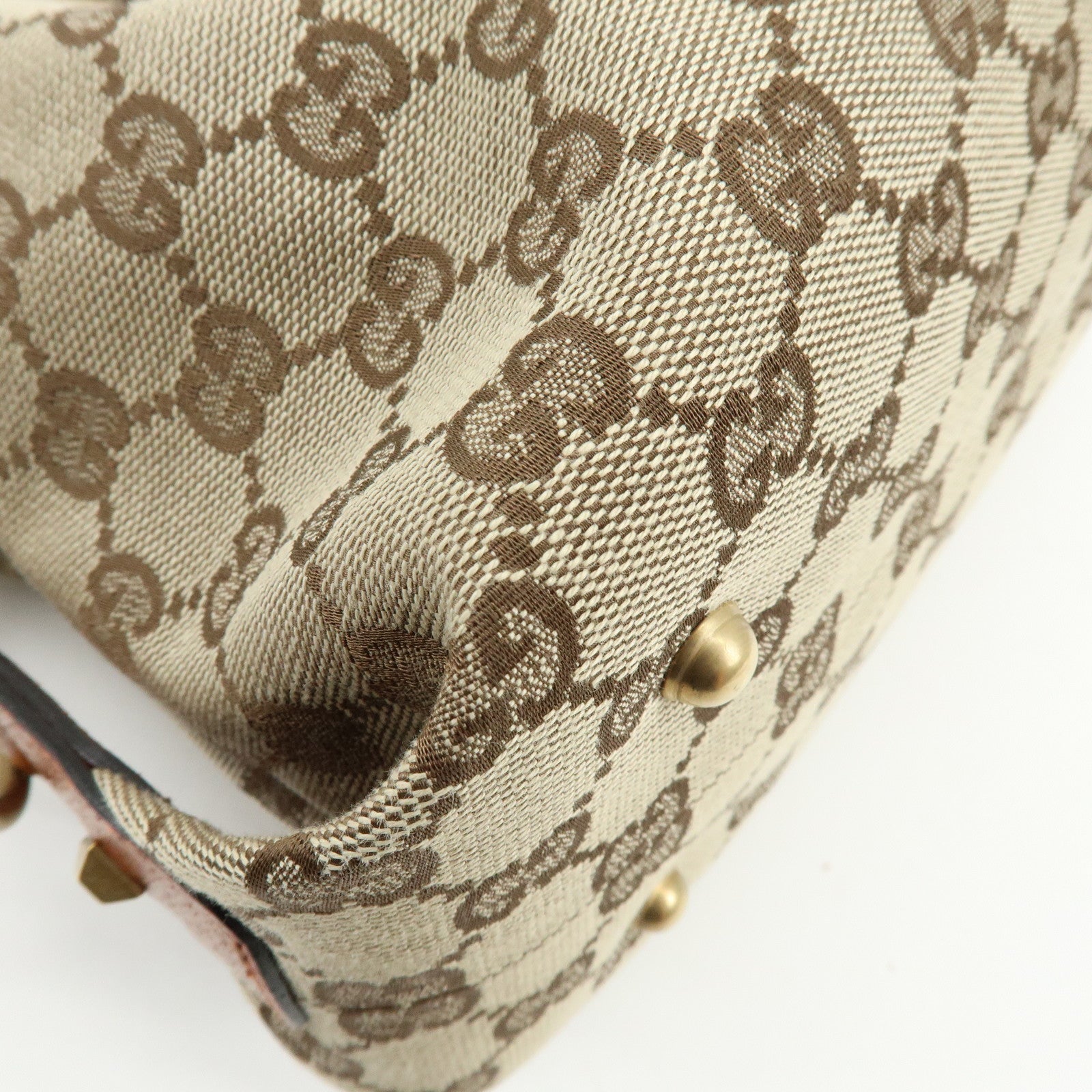 GUCCI GG Canvas Leather Hand Bag Boston Bag Beige Brown 120886