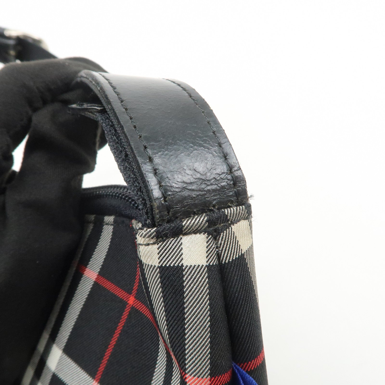 BURBERRY Blue Label Nylon Leather Shoulder Bag Nova Plaid Black