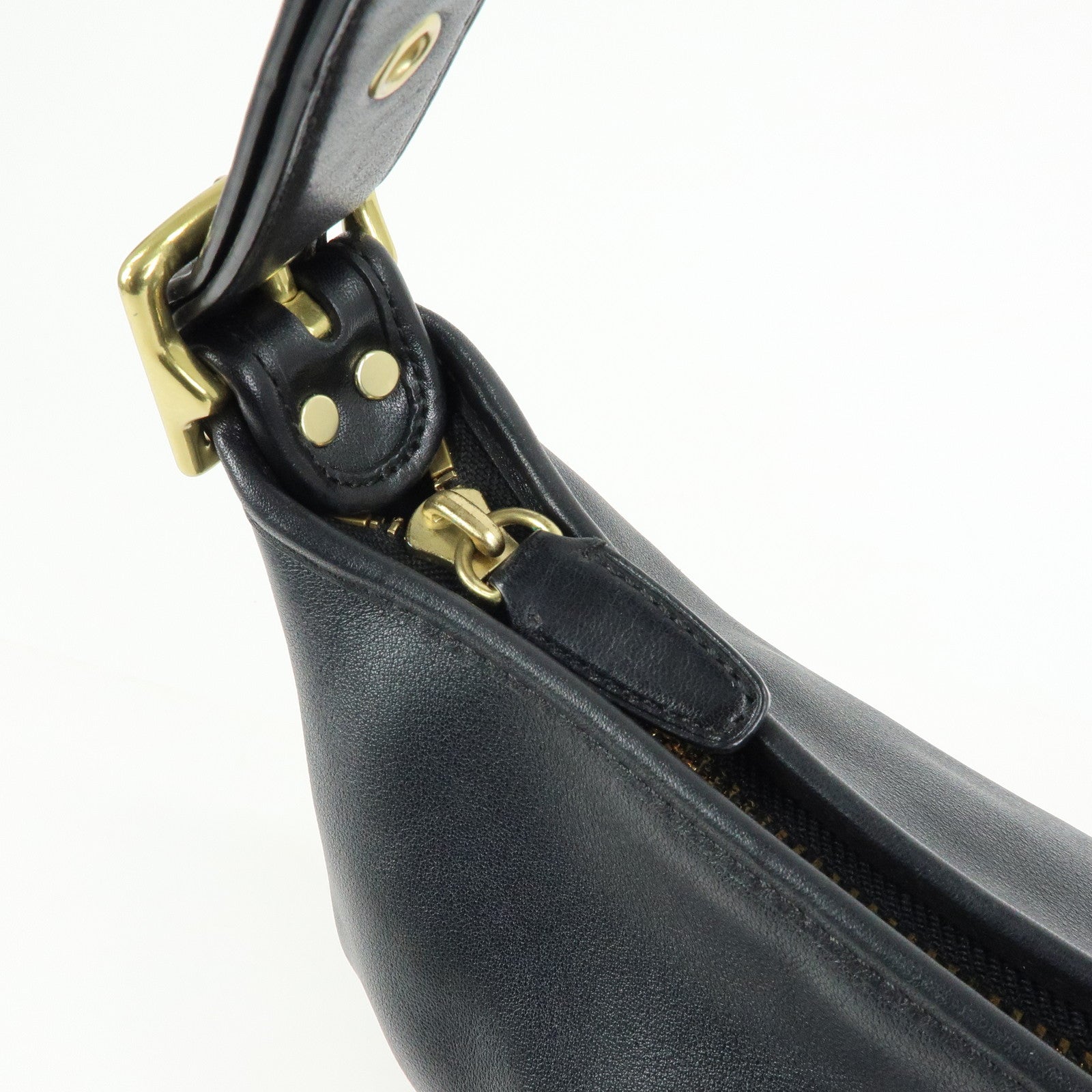 COACH Leather Shoulder Bag Tassel Charm Black Beige