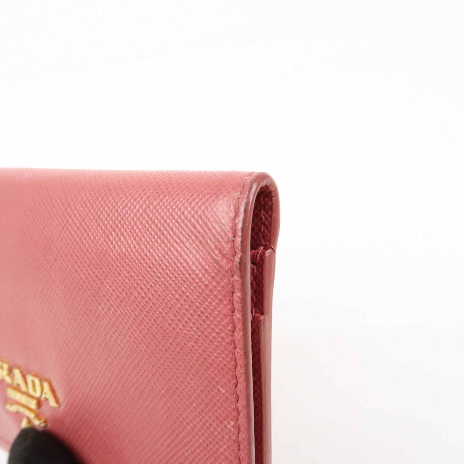 PRADA Logo Saffiano Leather Card Case Card Holder Pink 1M1362