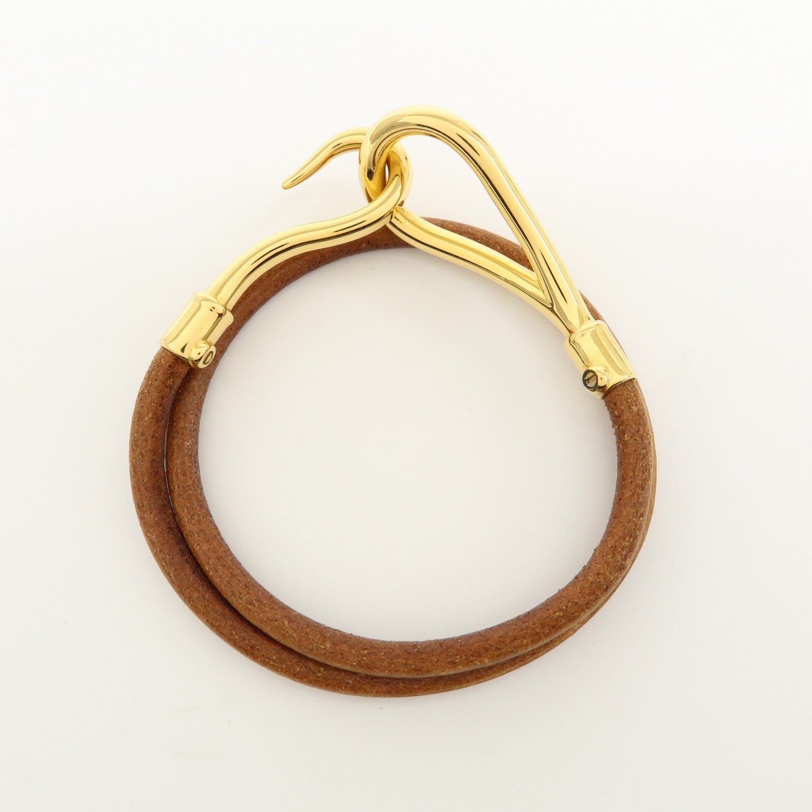 HERMES Jumbo Choker Leather Metal Bracelet Brown Gold