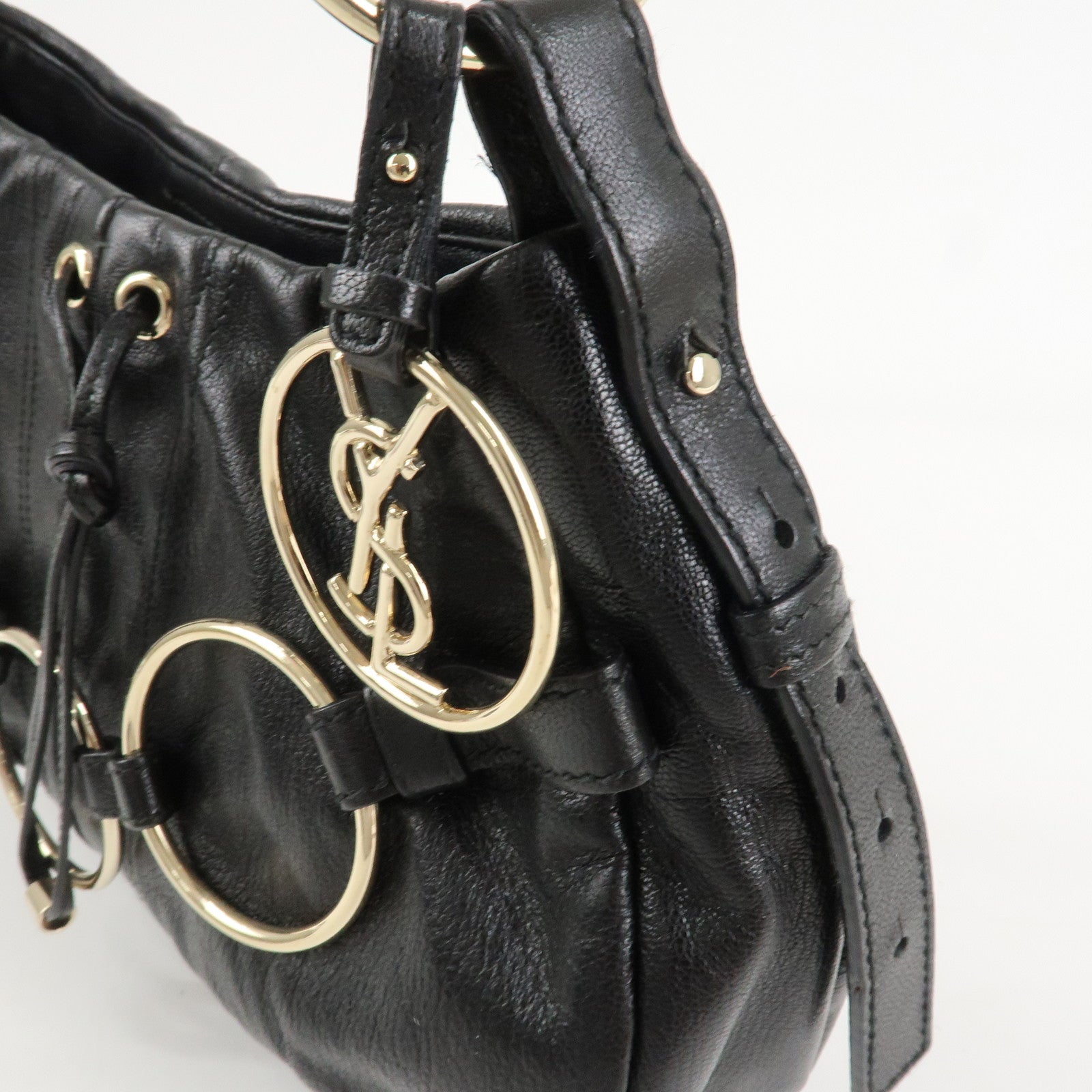 SAINT LAURENT Leather Shoulder Bag Hand Bag Black Silver HDW