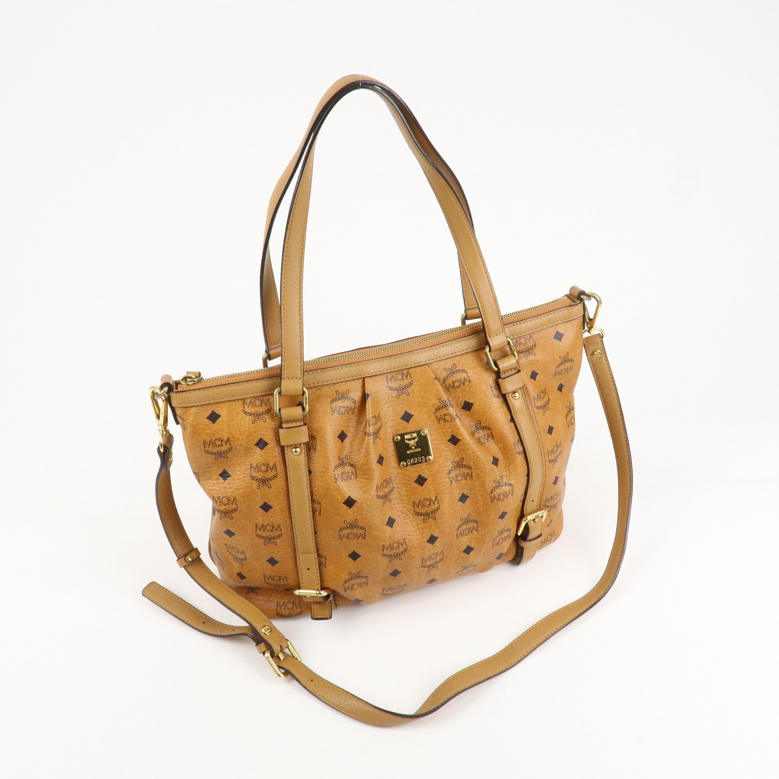 MCM Visetos Leather 2Way Shoulder Bag Tote Bag Brown Used