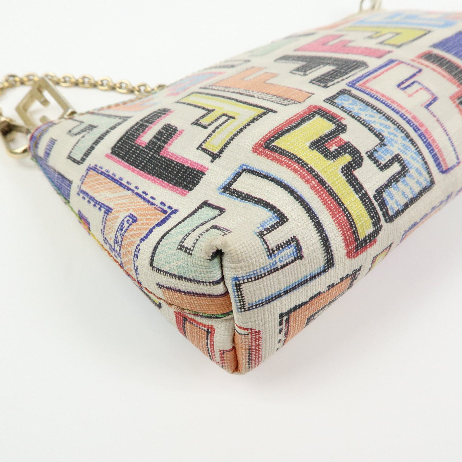 FENDI Zucca Print PVC Chain Accessory Pouch White Multicolor 8BR592