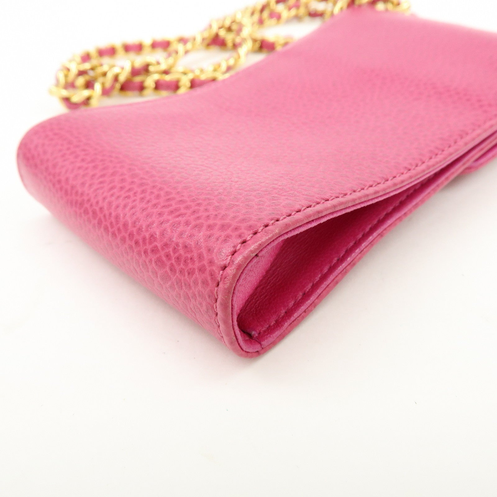 CHANEL COCO Mark Caviarskin Chain Shoulder Bag Phone Pouch Pink
