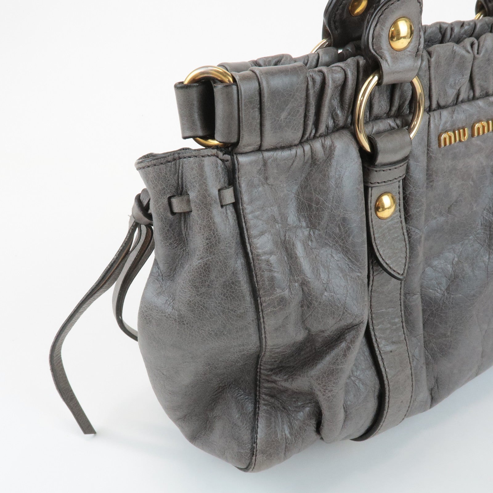 MIU MIU Leather 2Way Shoulder Bag Hand Bag Gray RT0383 Used