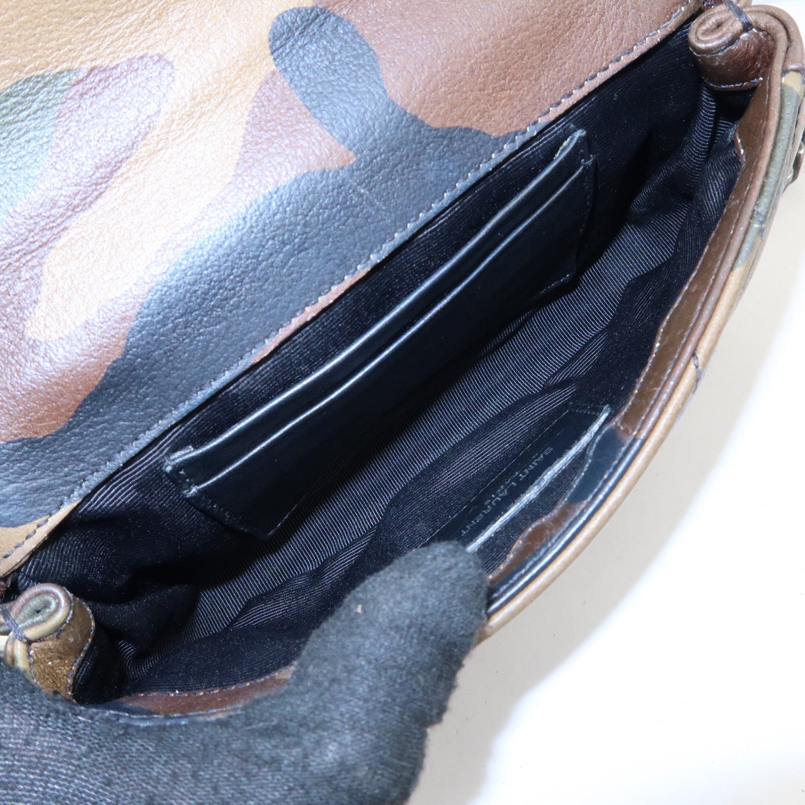 SAINT LAURENT PARIS College Mini Chain Shoulder Hand Bag Camouflage