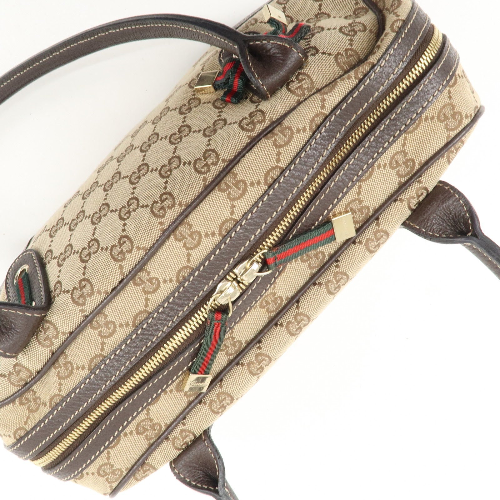 GUCCI Sherry Princy Canvas Leather Boston Bag Beige Brown 161720 Used