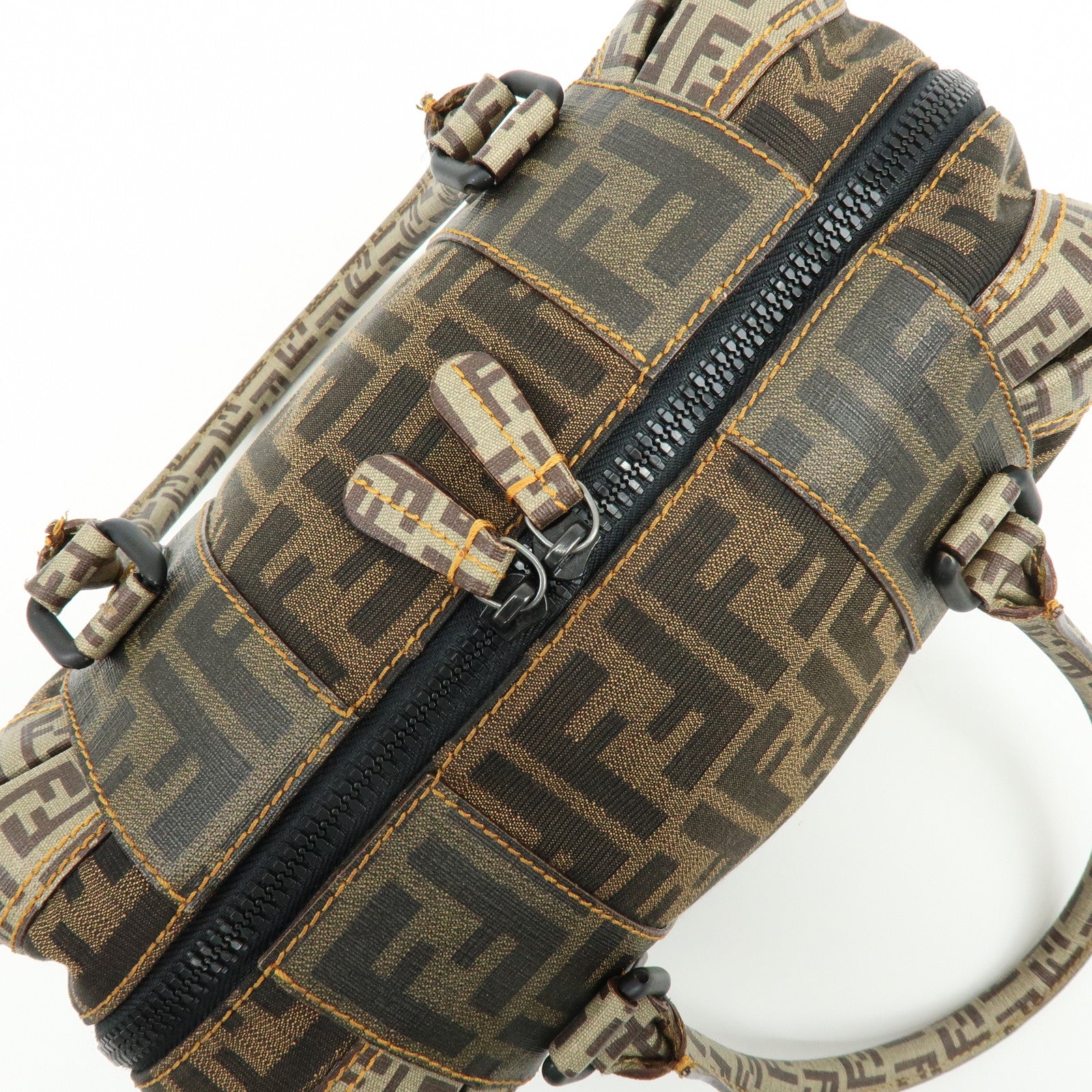 FENDI Zucca Zucchino Canvas PVC Boston Hand Bag Brown 8BL095