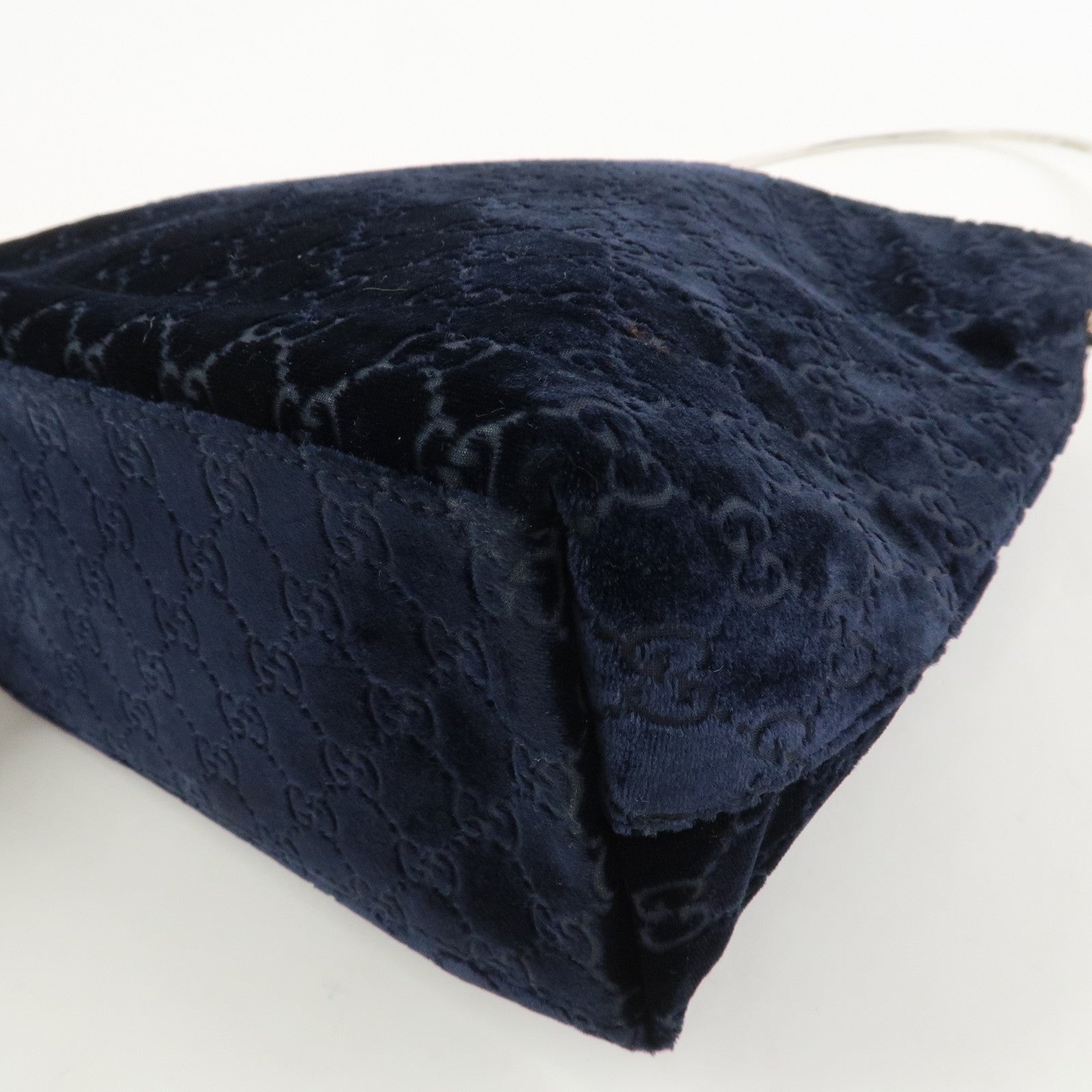 GUCCI Velvet GG Monogram Shoulder Bag Hand Bag Navy 001・2123