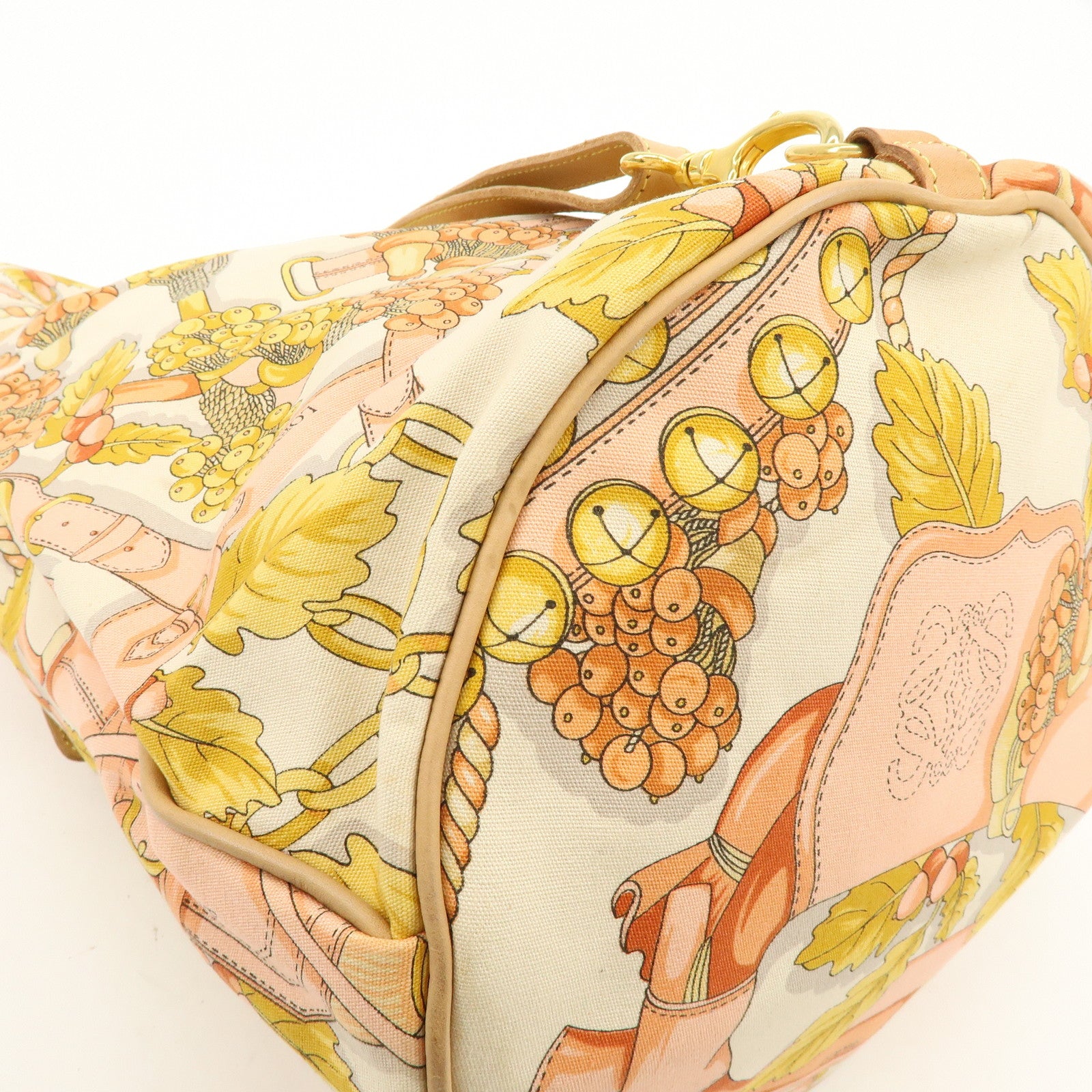 LOEWE Scarf Design Canvas Leather Shoulder Bag Beige Pink