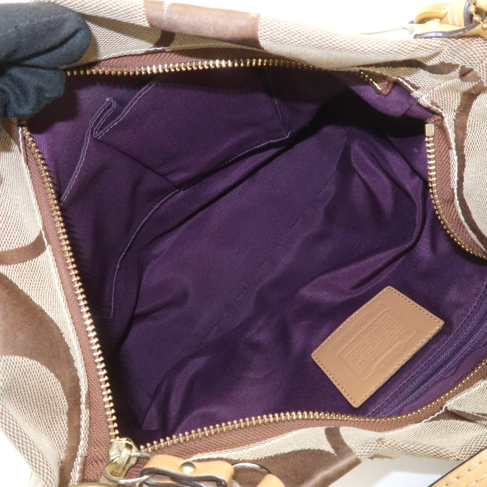 COACH Signature Canvas Leather Shoulder Hand Bag Beige