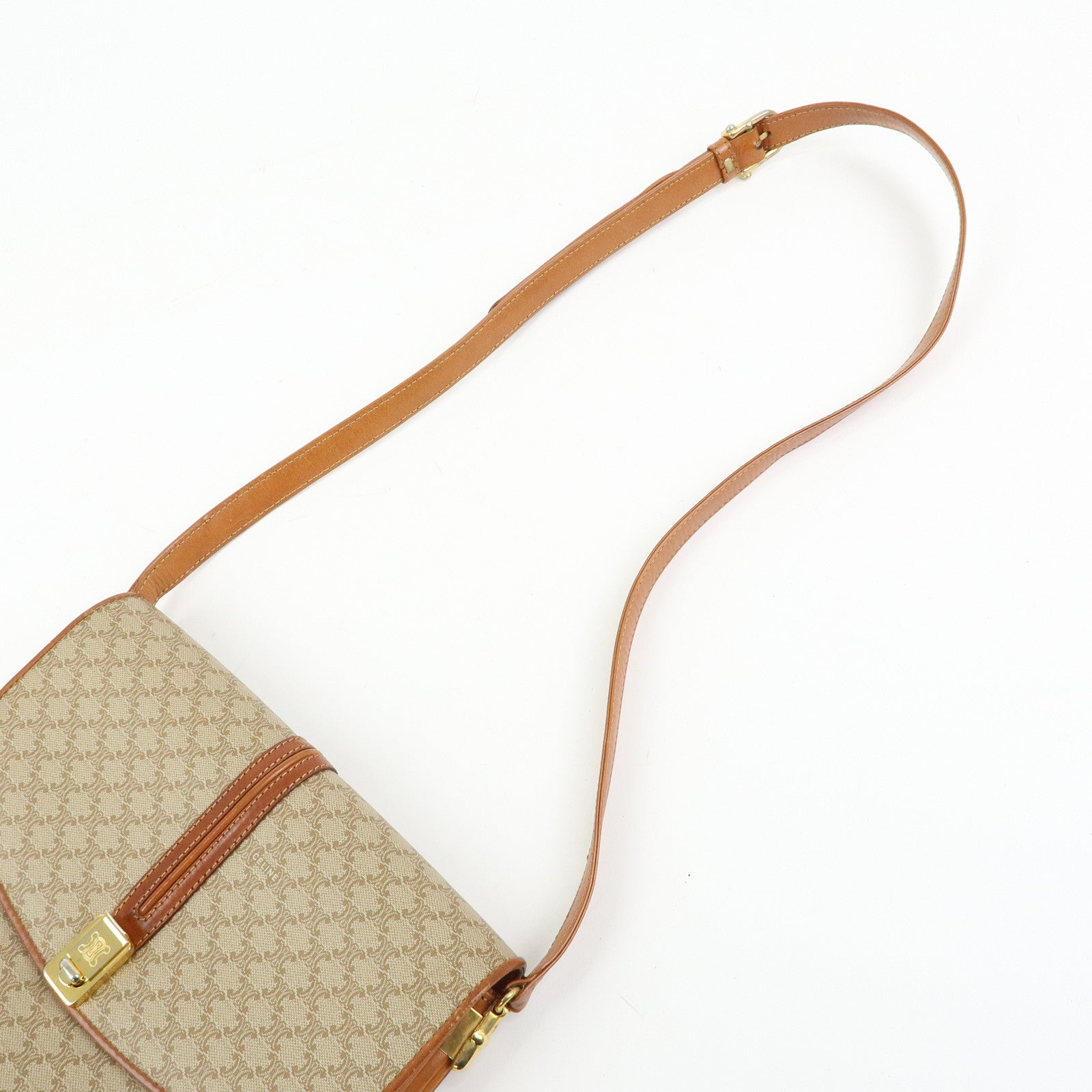 CELINE Macadam PVC Leather Shoulder Bag Crossbody Bag Beige