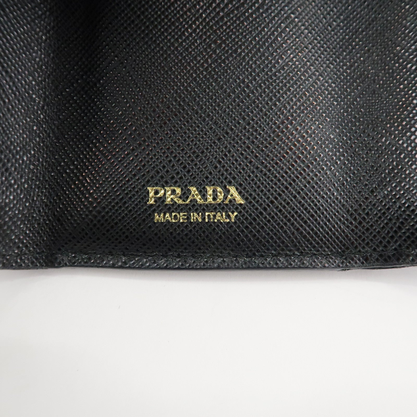 PRADA Saffiano Leather Tri-fold Wallet Black Gold Hardware 1MH021 Used