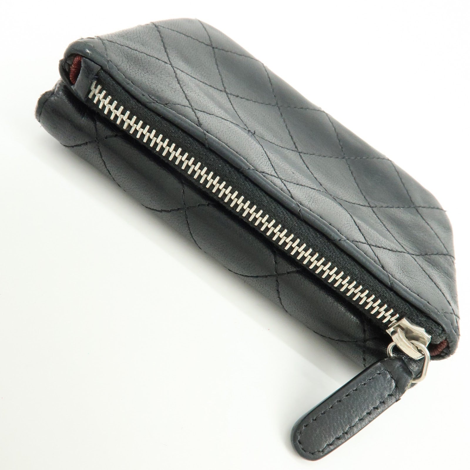 CHANEL Matelasse Lamb Skin Card Case Coin Case Black AP0214